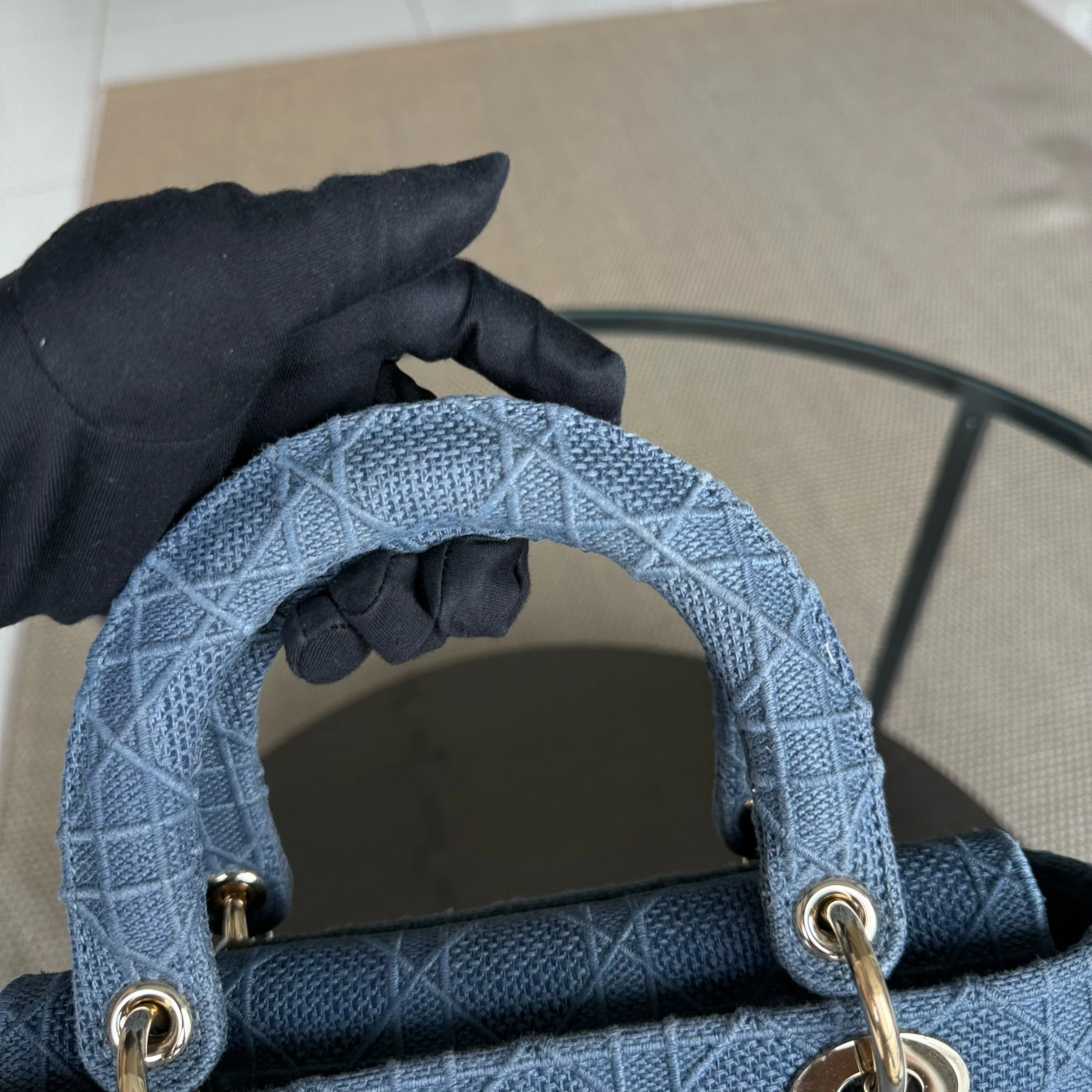 Dior Lady D-Lite - Cannage Embroidered Light Denim Blue Gold Hardware