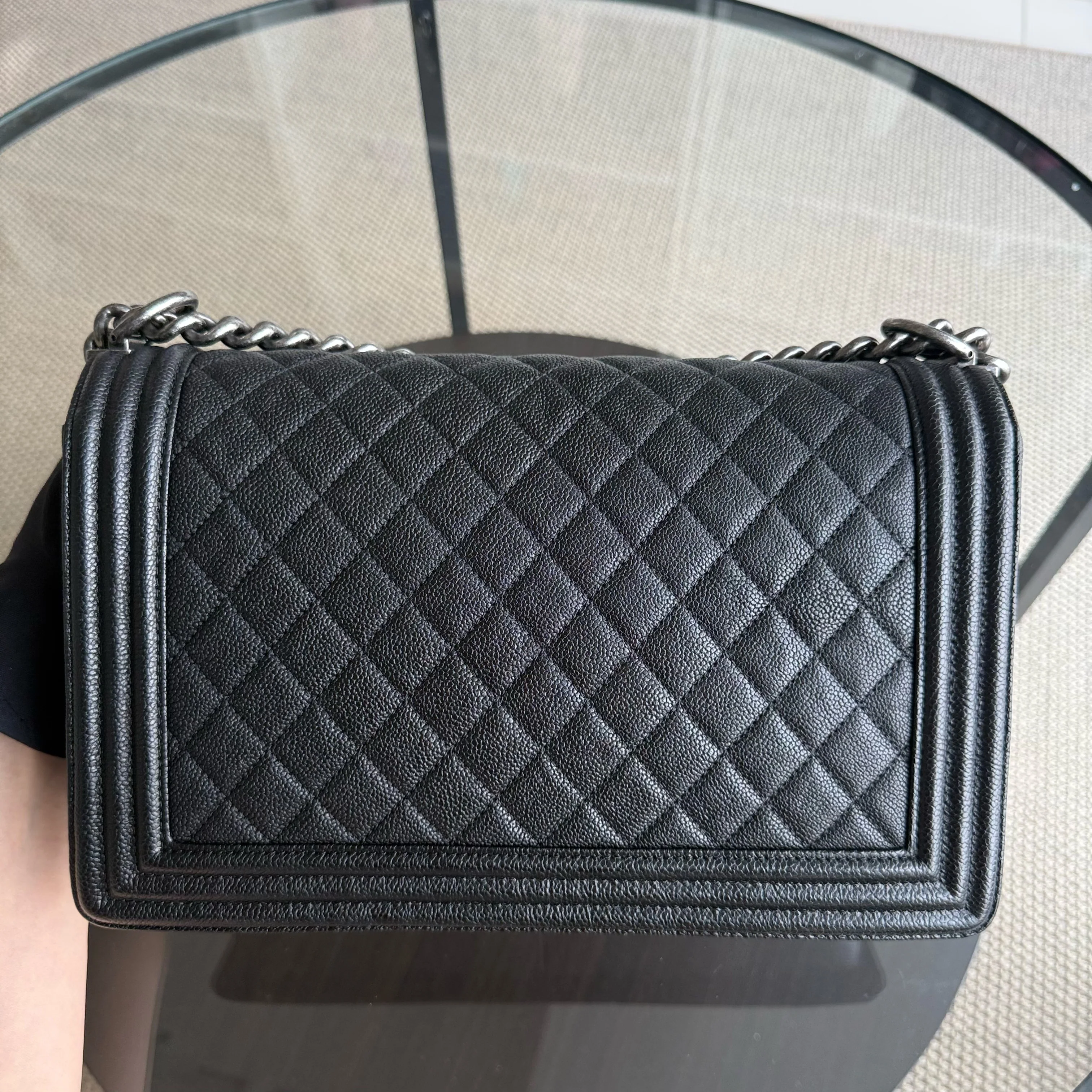 Chanel Boy Medium - Caviar 28CM New Medium Quilted Black Ruthenium Silver Hardware