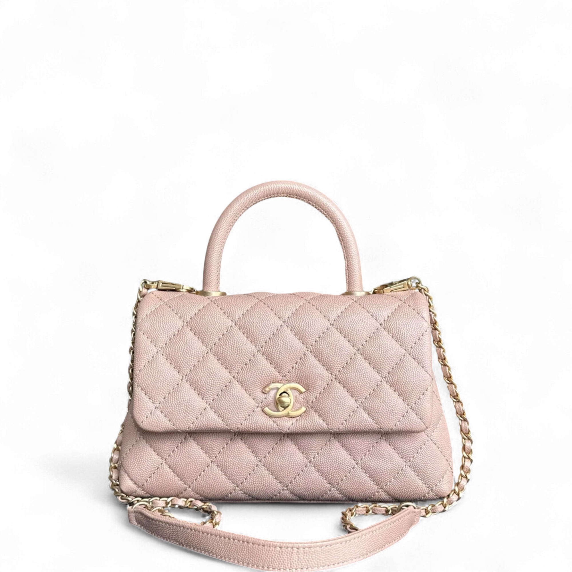 Chanel Coco Handle Small - Caviar Quilted Nude Light Beige Gold Hardware Series 25
