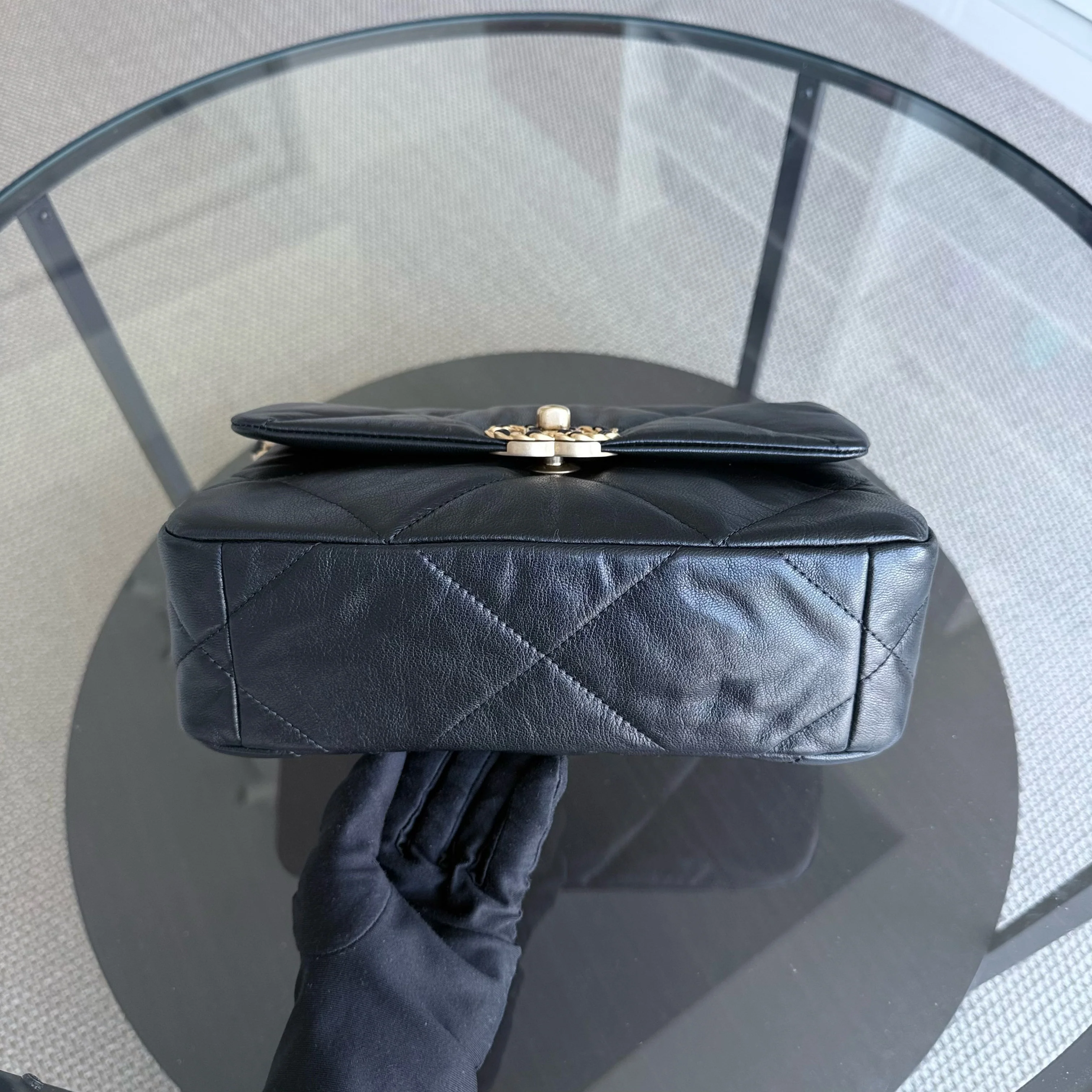 Chanel 19Bag C19 Small - Quilted Goatskin Black Gold Two-tone Hardware Series 30