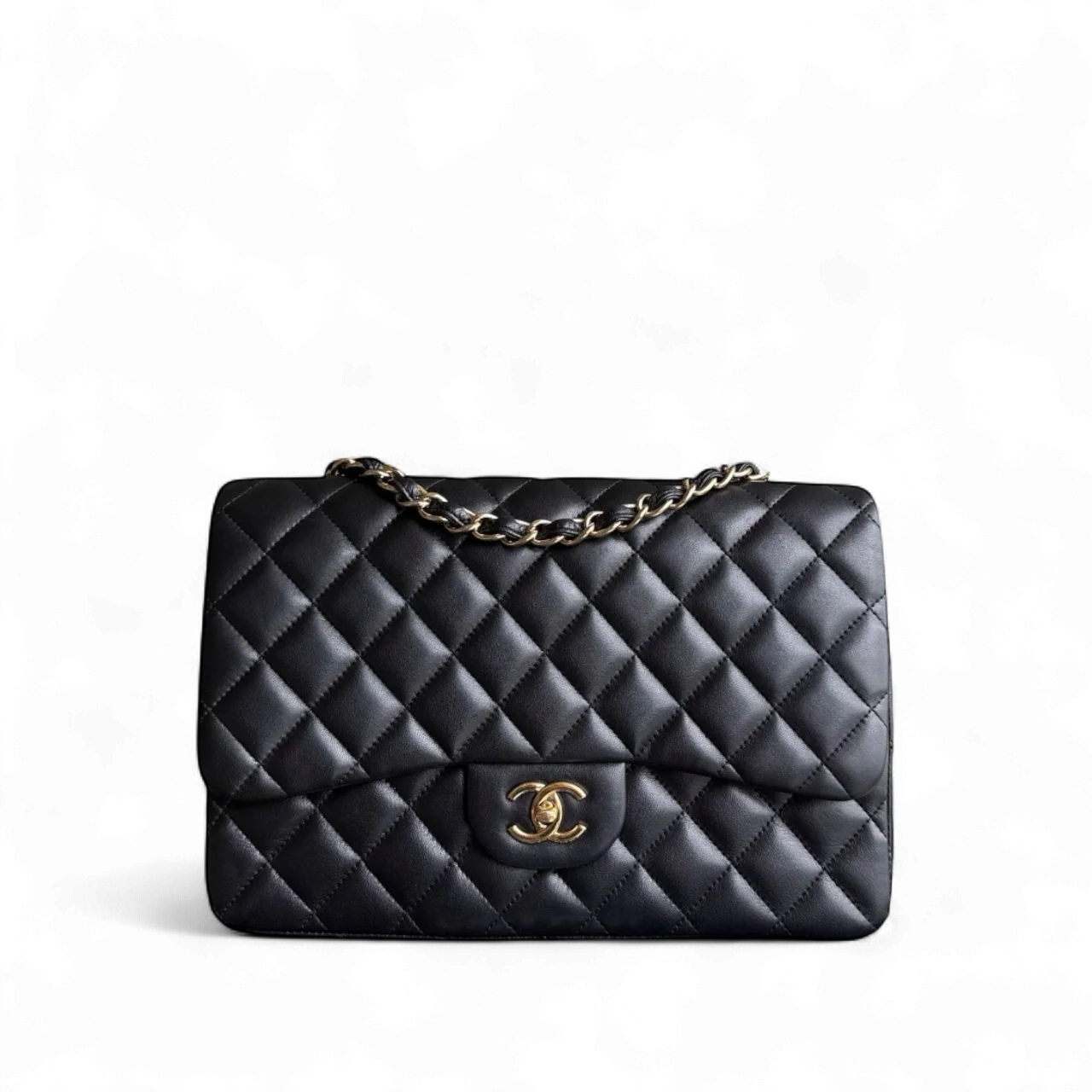 Chanel Classic Flap Jumbo - 30CM Single Flap Quilted Lambskin Black Gold Hardware Series 13
