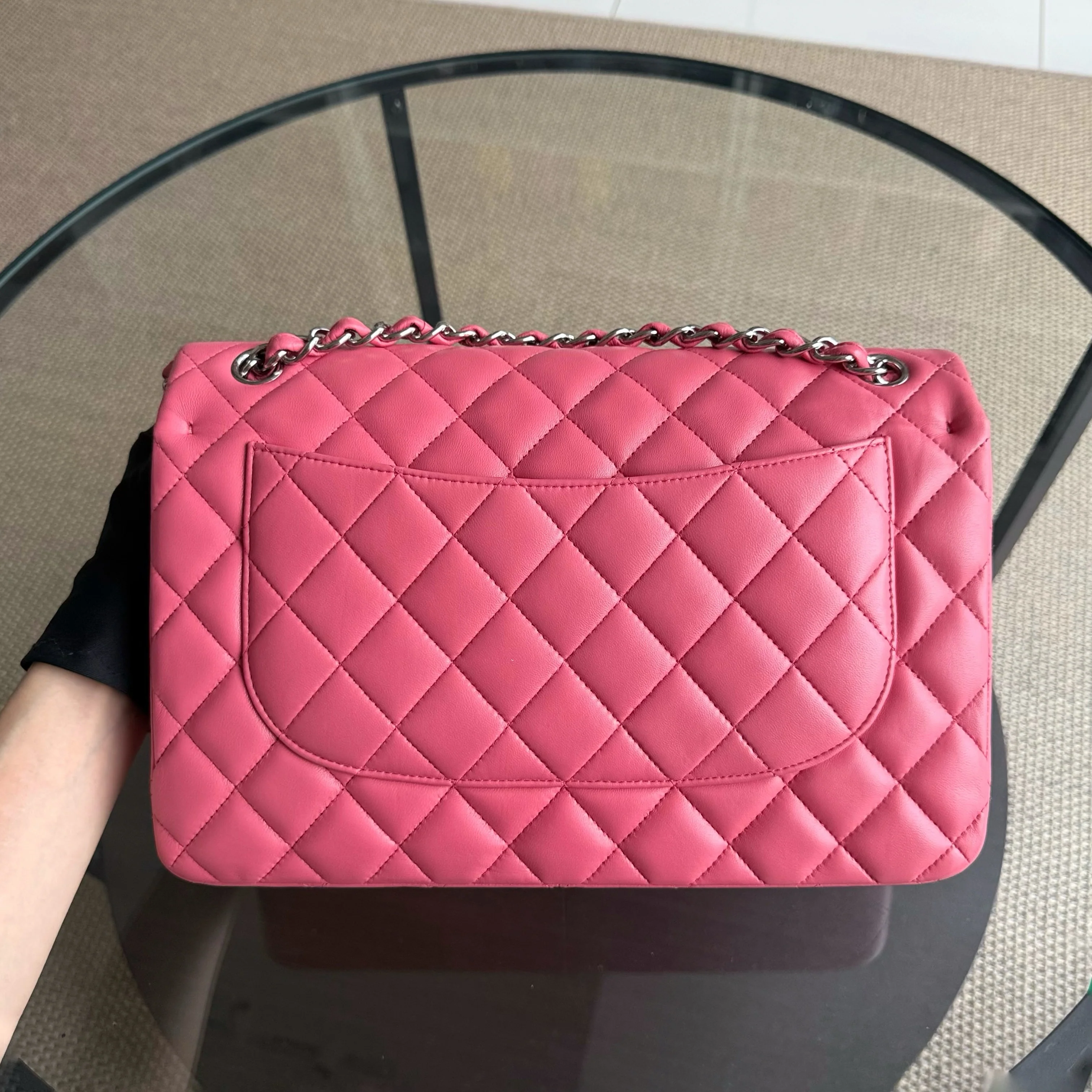 Chanel Classic Flap Jumbo - Double Flap 30CM Quilted Lambskin Pink Silver Hardware Series 16