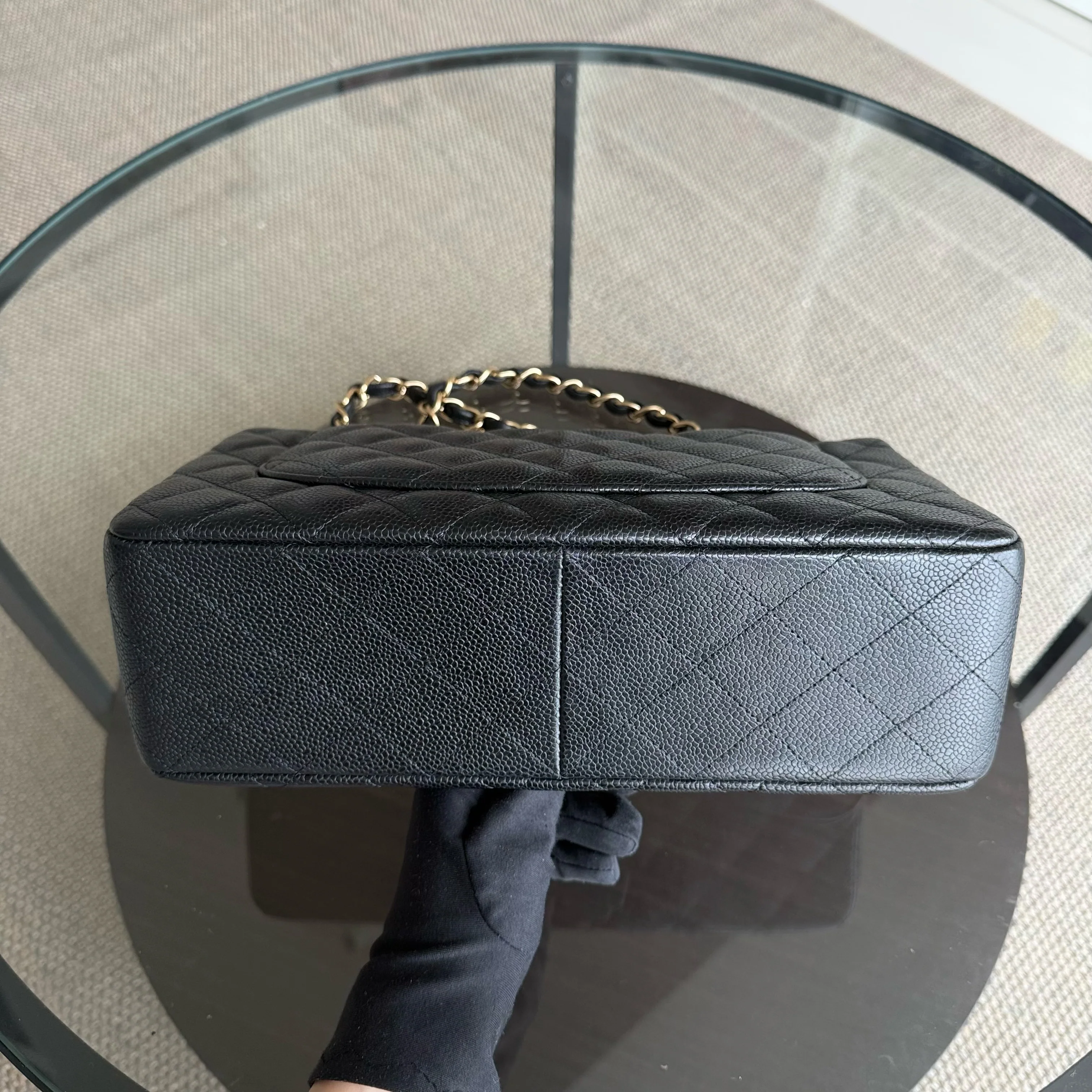 Chanel Classic Flap Jumbo - Caviar 30CM Single Flap Quilted Black Gold Hardware Series 13