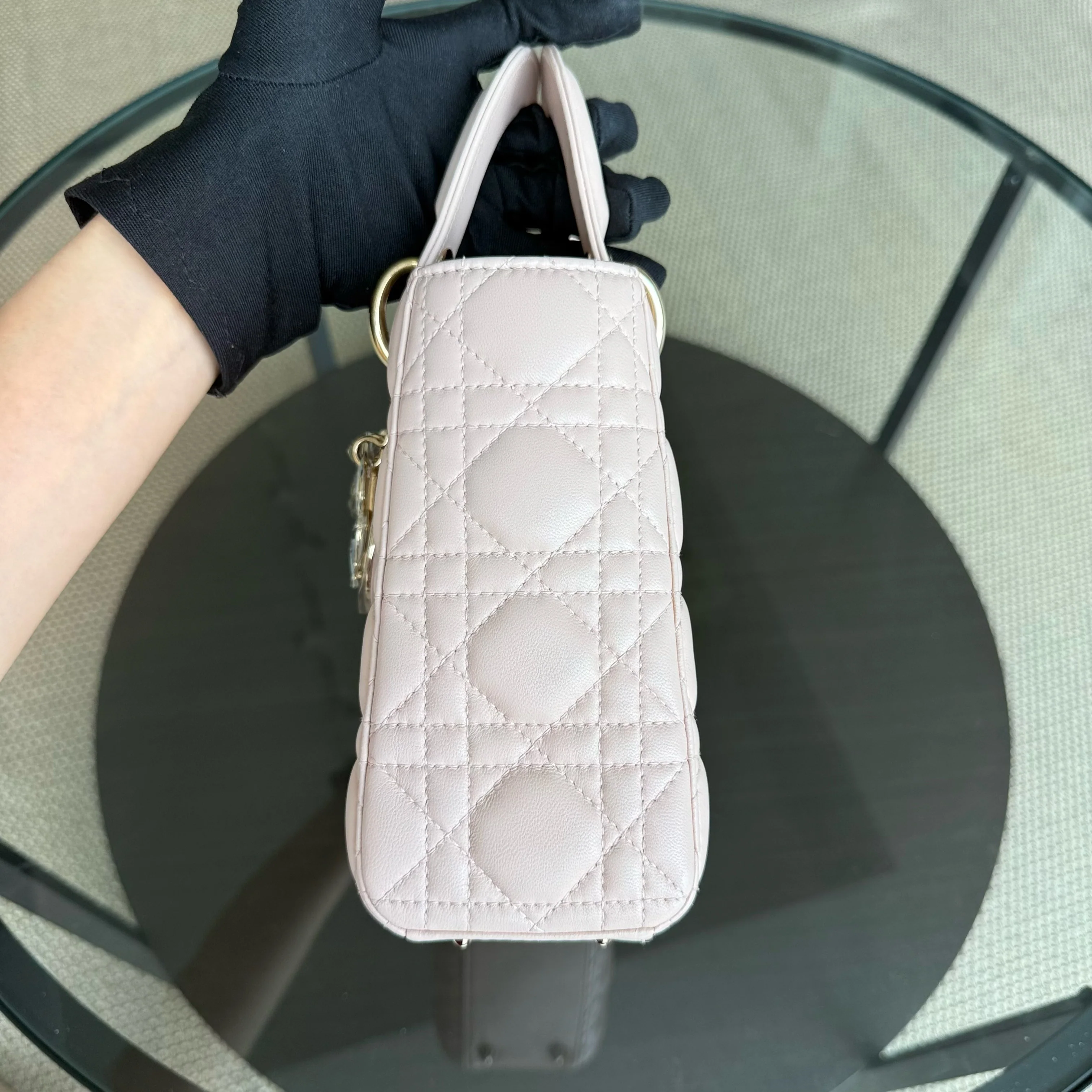 Dior Lady Small - Cannage Lambskin Light Pink Gold Hardware