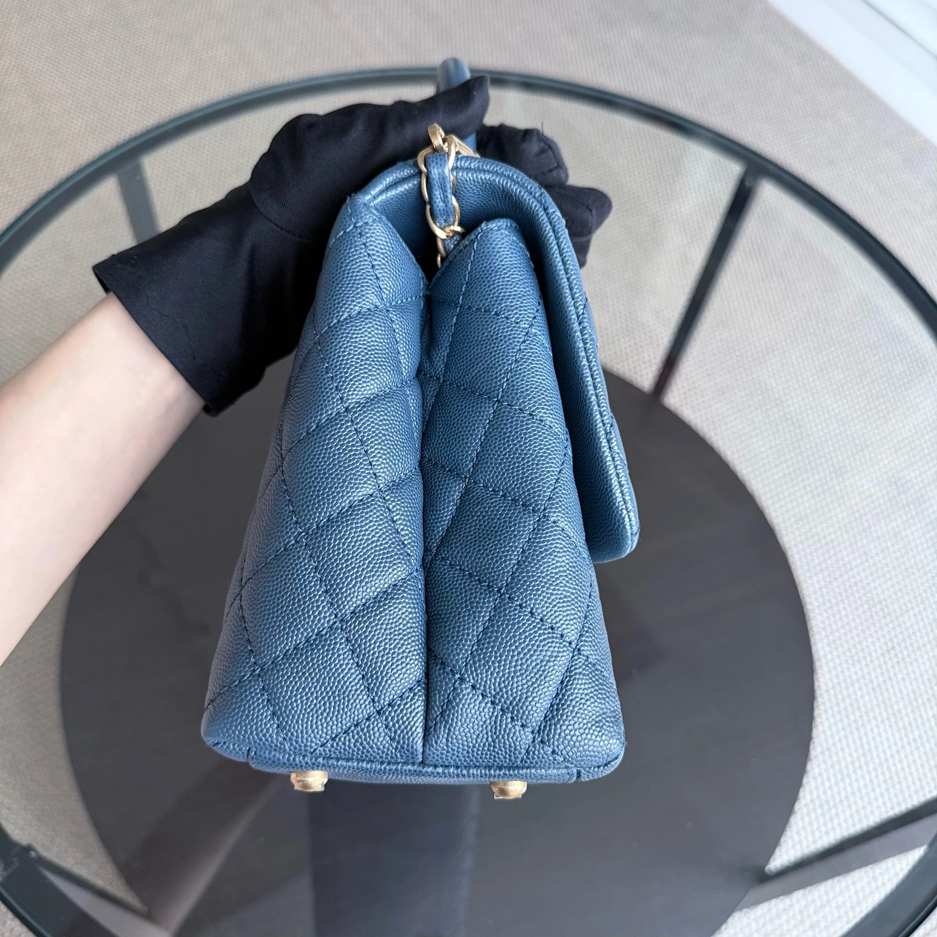 Chanel Coco Handle Medium - Caviar Quilted Blue Grained Calfskin Gold Hardware Series 23