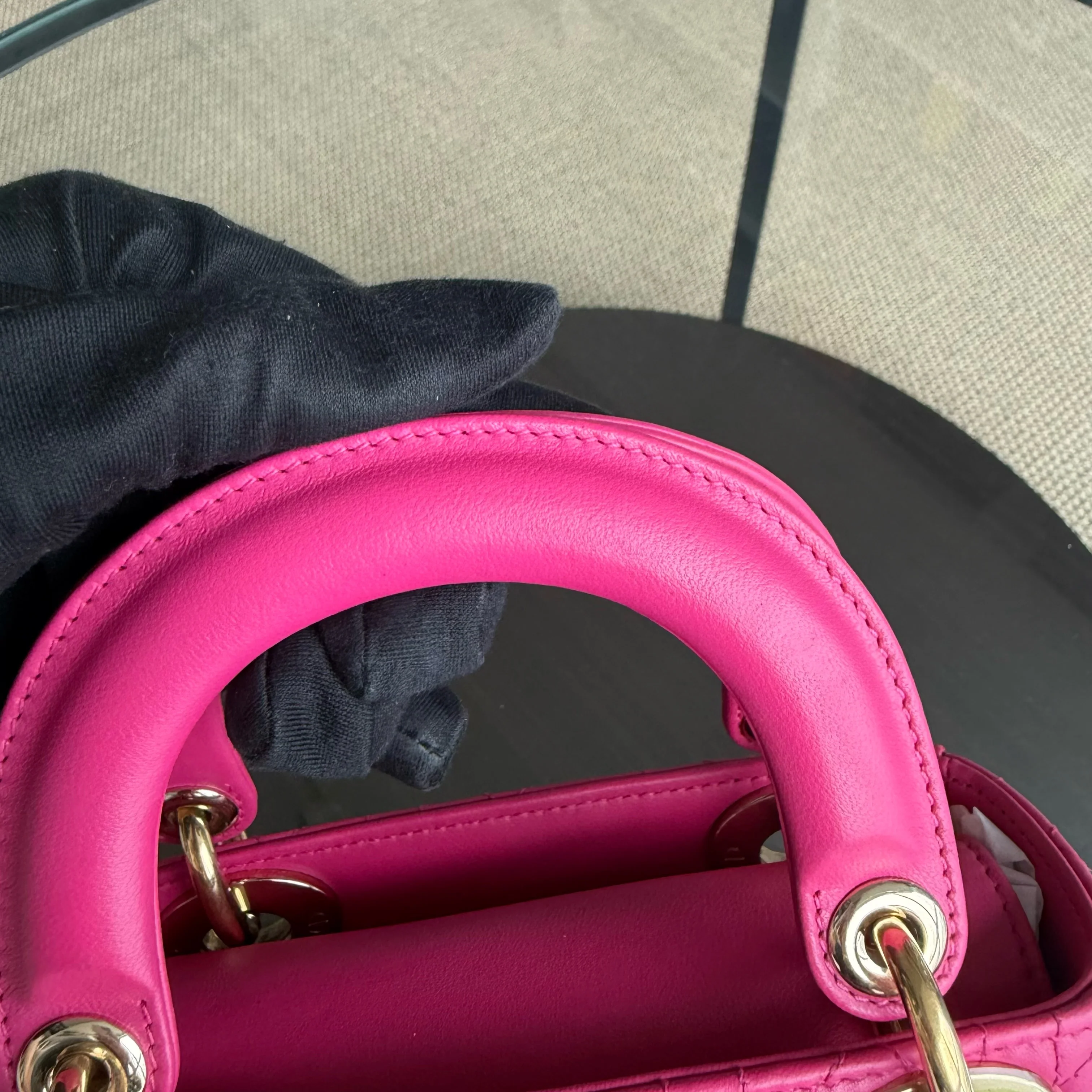 Dior Lady Mini - Cannage Lambskin Hot Pink Gold Hardware Adjustable Strap