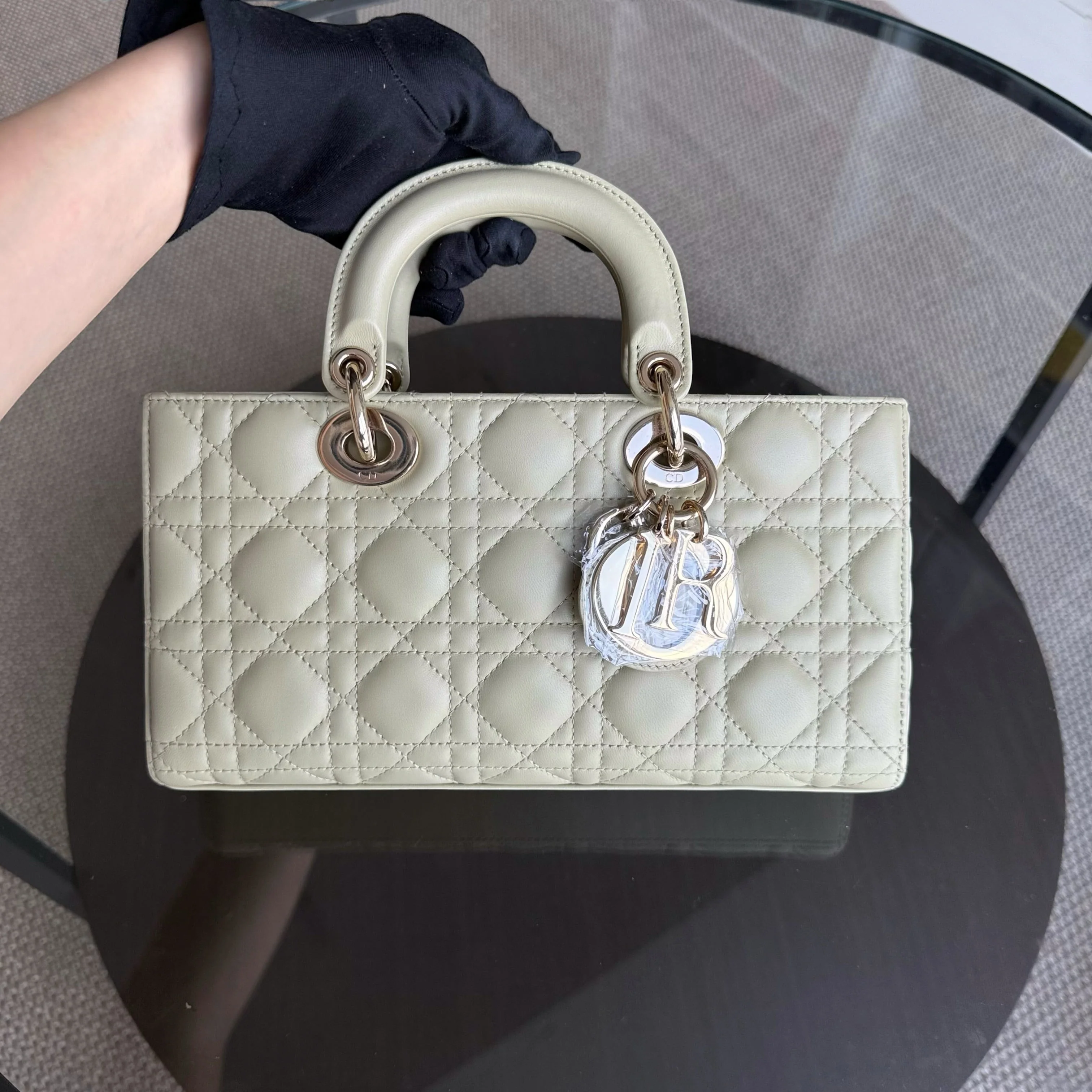 Dior D-Joy Medium - Cannage Lambskin Light Lime Beige Gold Hardware