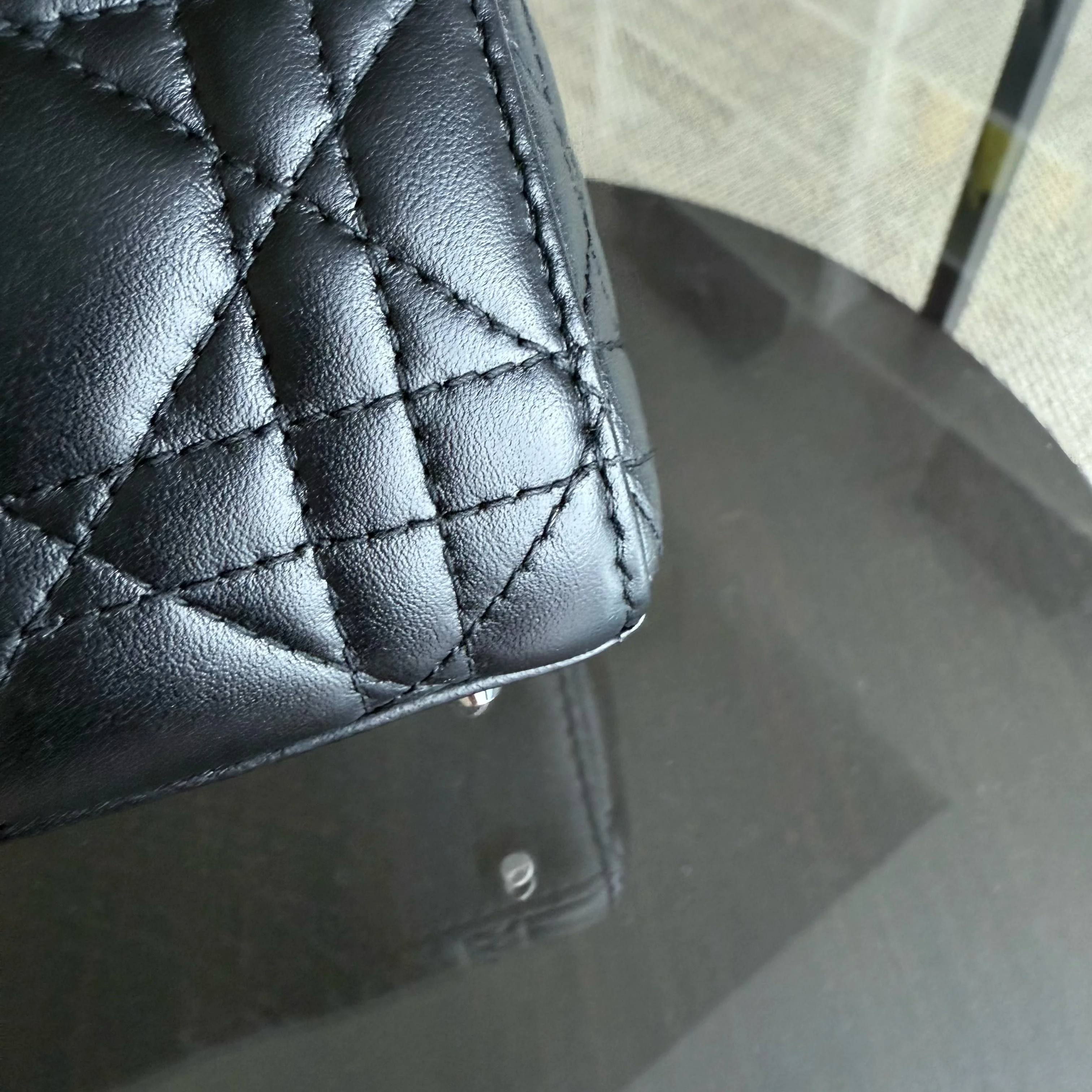 Dior Lady Mini - Cannage Lambskin Black Silver Hardware Chain Strap