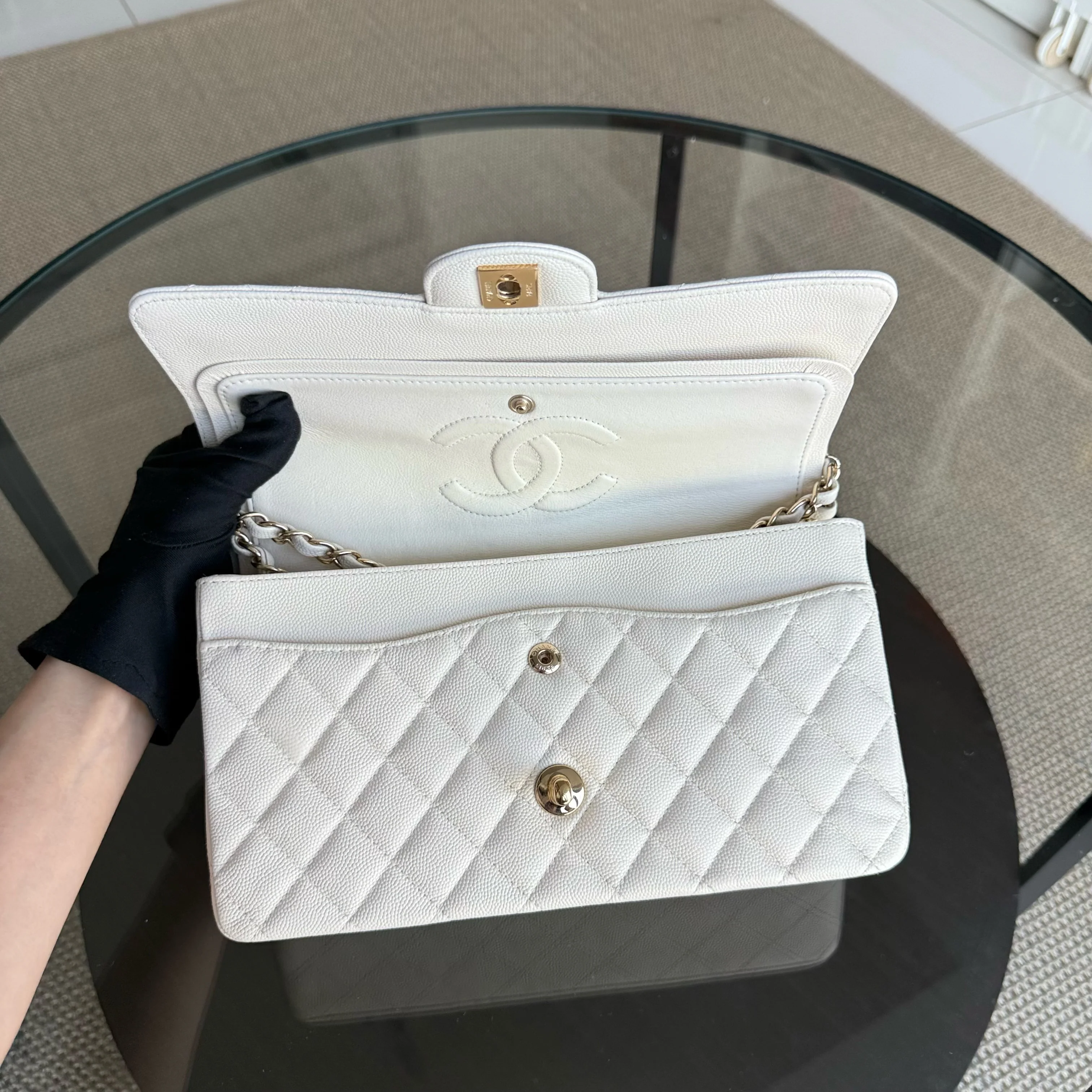 Chanel Classic Flap Medium - Caviar Quilted Grained Calfskin White Gold Hardware Series 23
