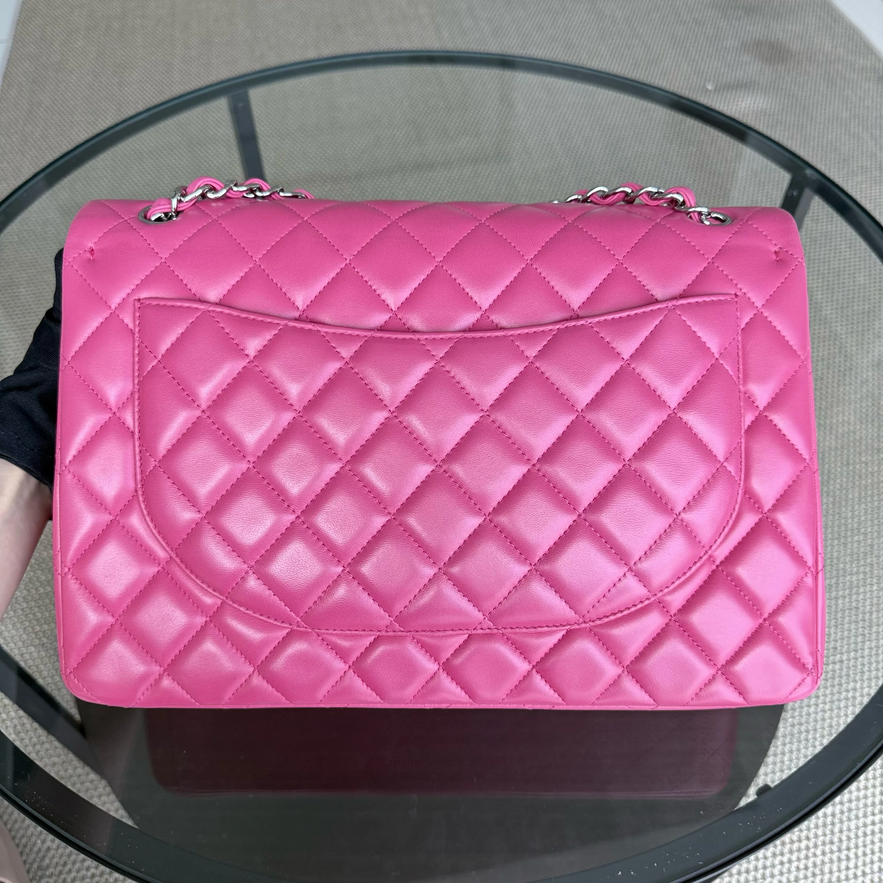 Chanel Classic Flap Maxi - Double Flap 33CM Quilted Lambskin Hot Pink Silver Hardware Series 19