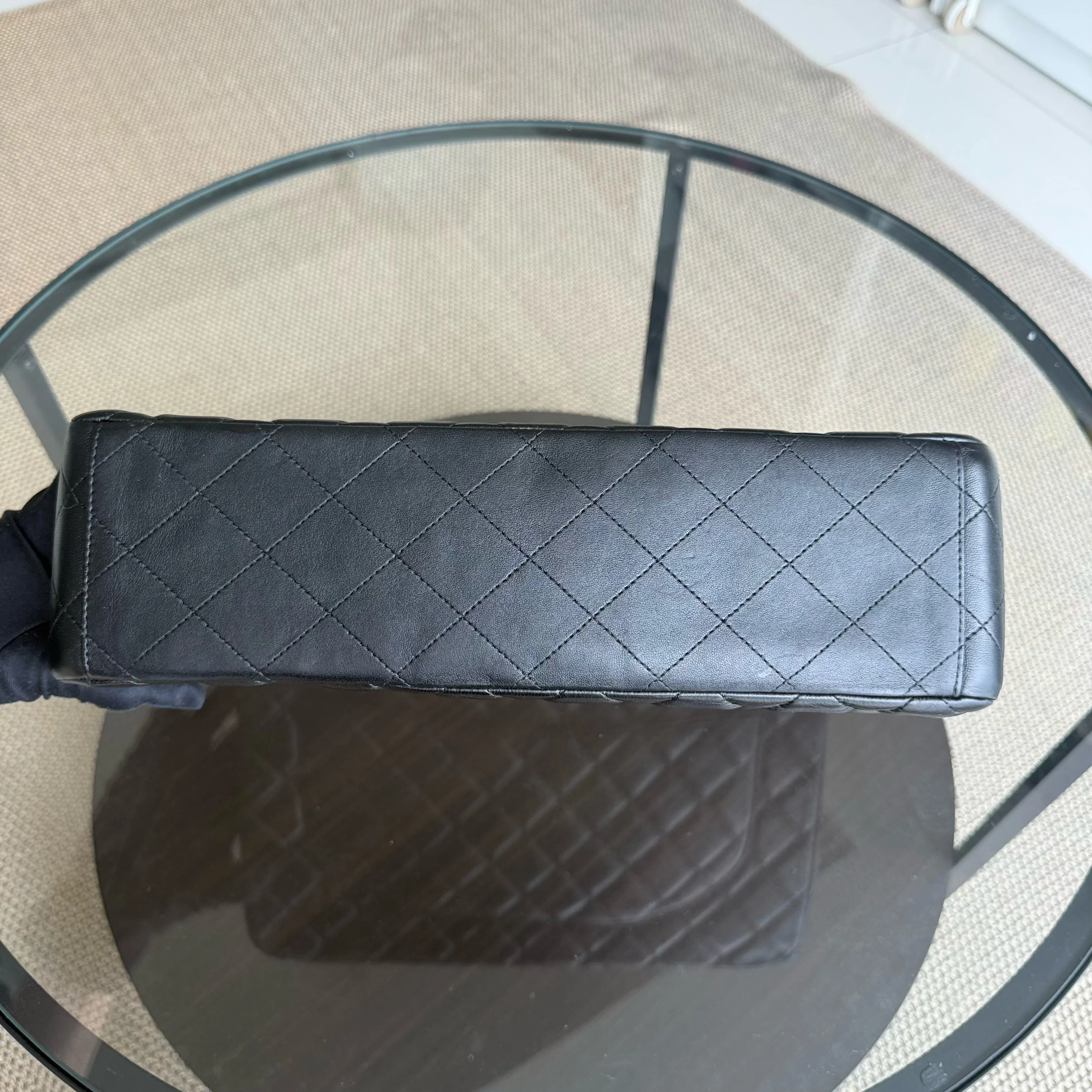 Chanel Classic Flap Maxi - 33CM Quilted Single Flap Lambskin Black Silver Hardware Series 13