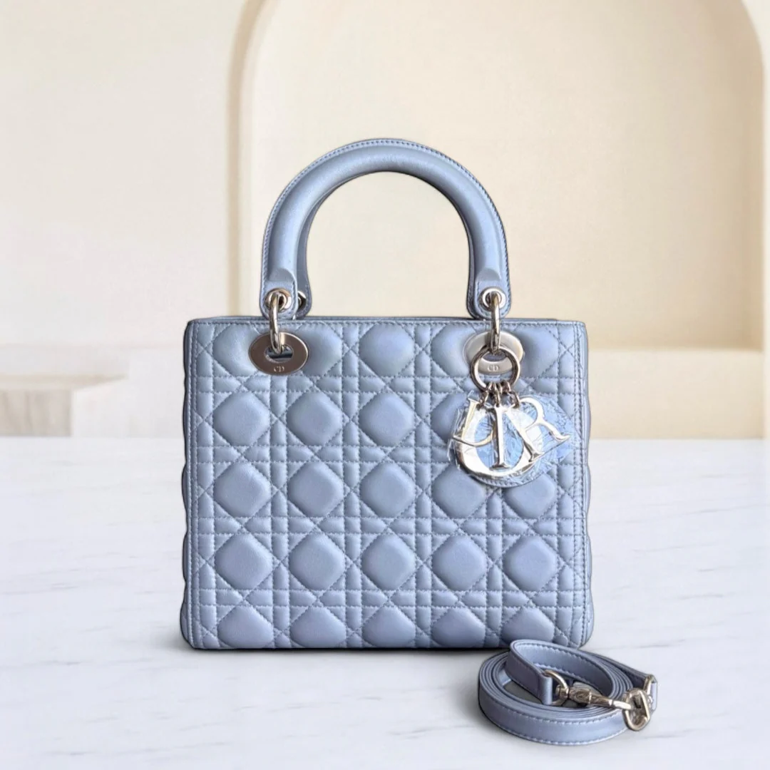 Dior Lady Medium - Canange Lambskin Gray Gold Hardware