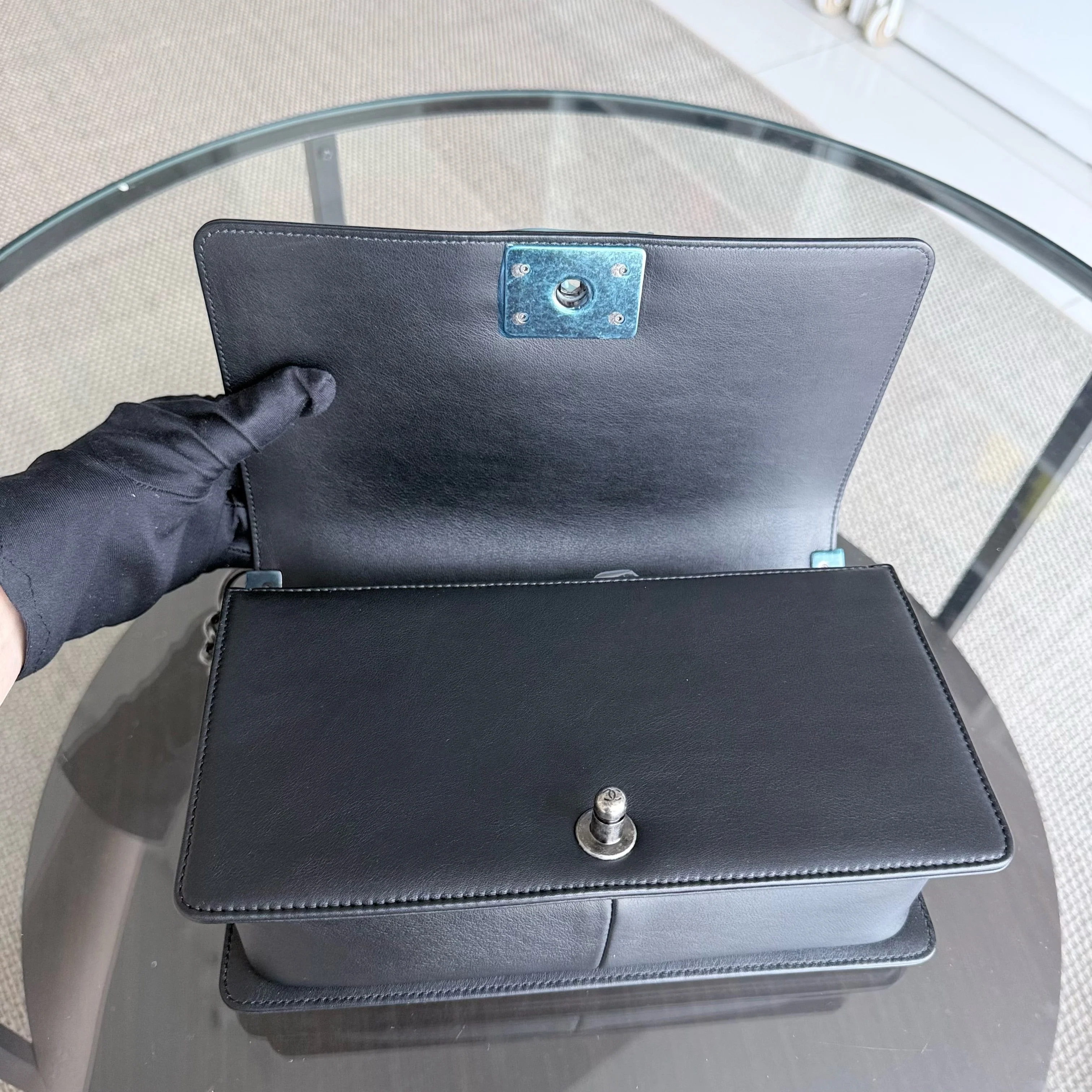 Chanel Boy Medium - 25CM Chevron Calfskin Black Ruthenium Silver Hardware