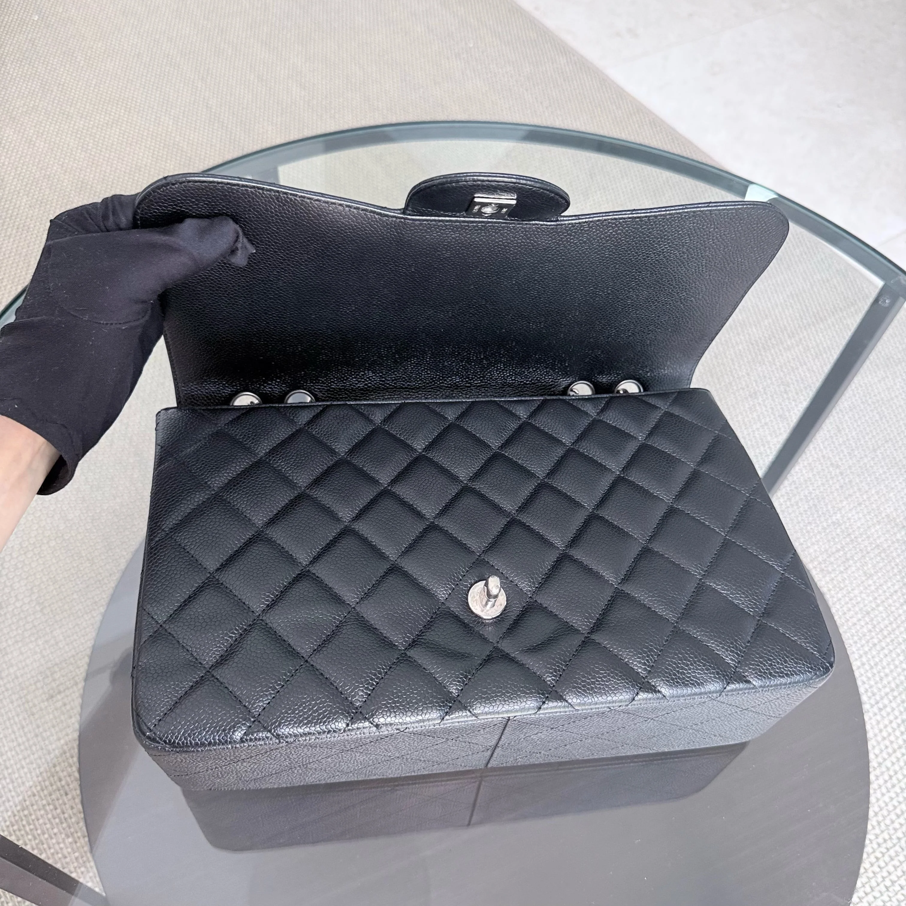 Chanel Classic Flap Jumbo - Caviar 30CM Single Flap Quilted Black Silver Hardware