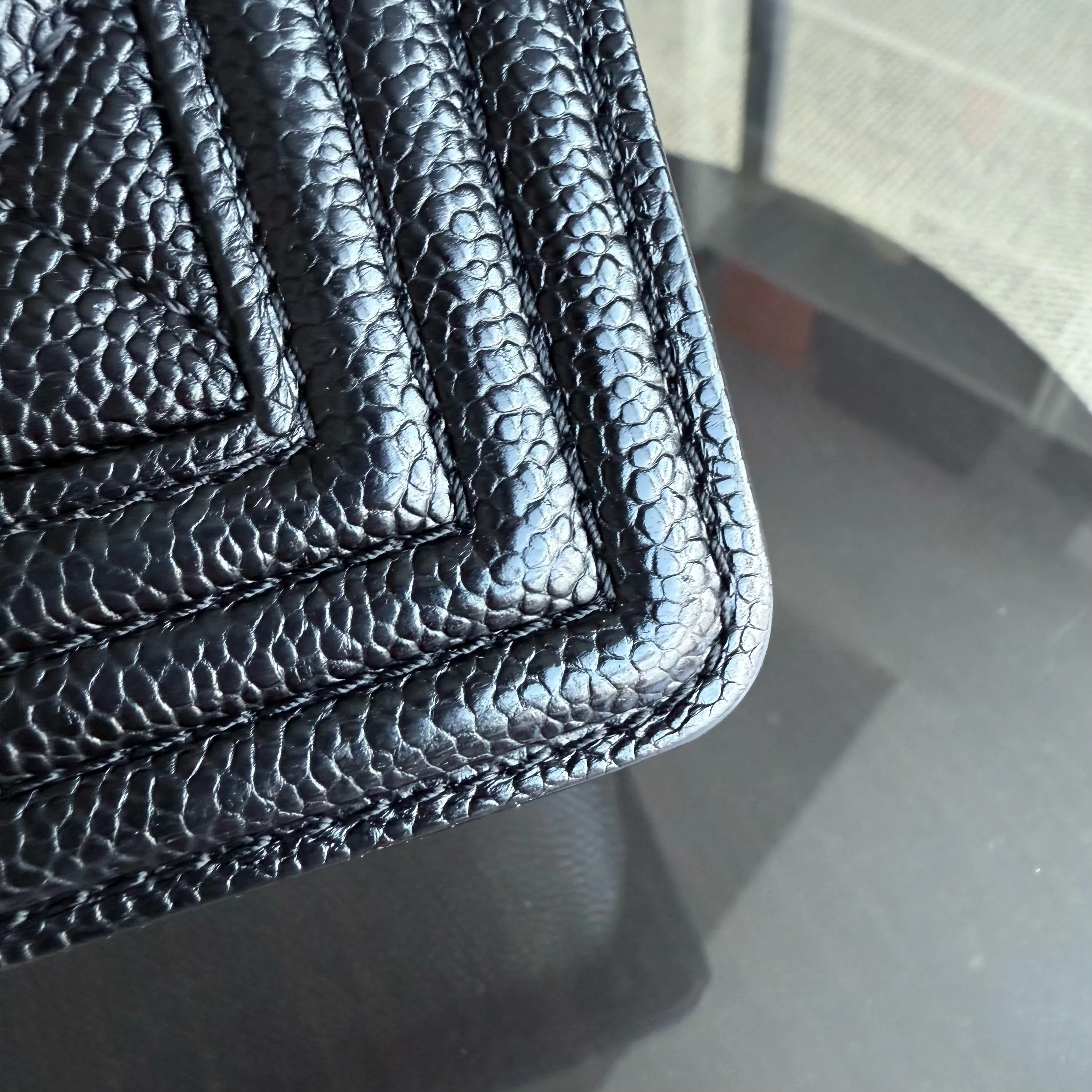 Chanel Boy Old Medium - Caivar Quilted Grained Calfskin Black Ruthenium Gold Hardware Series 19