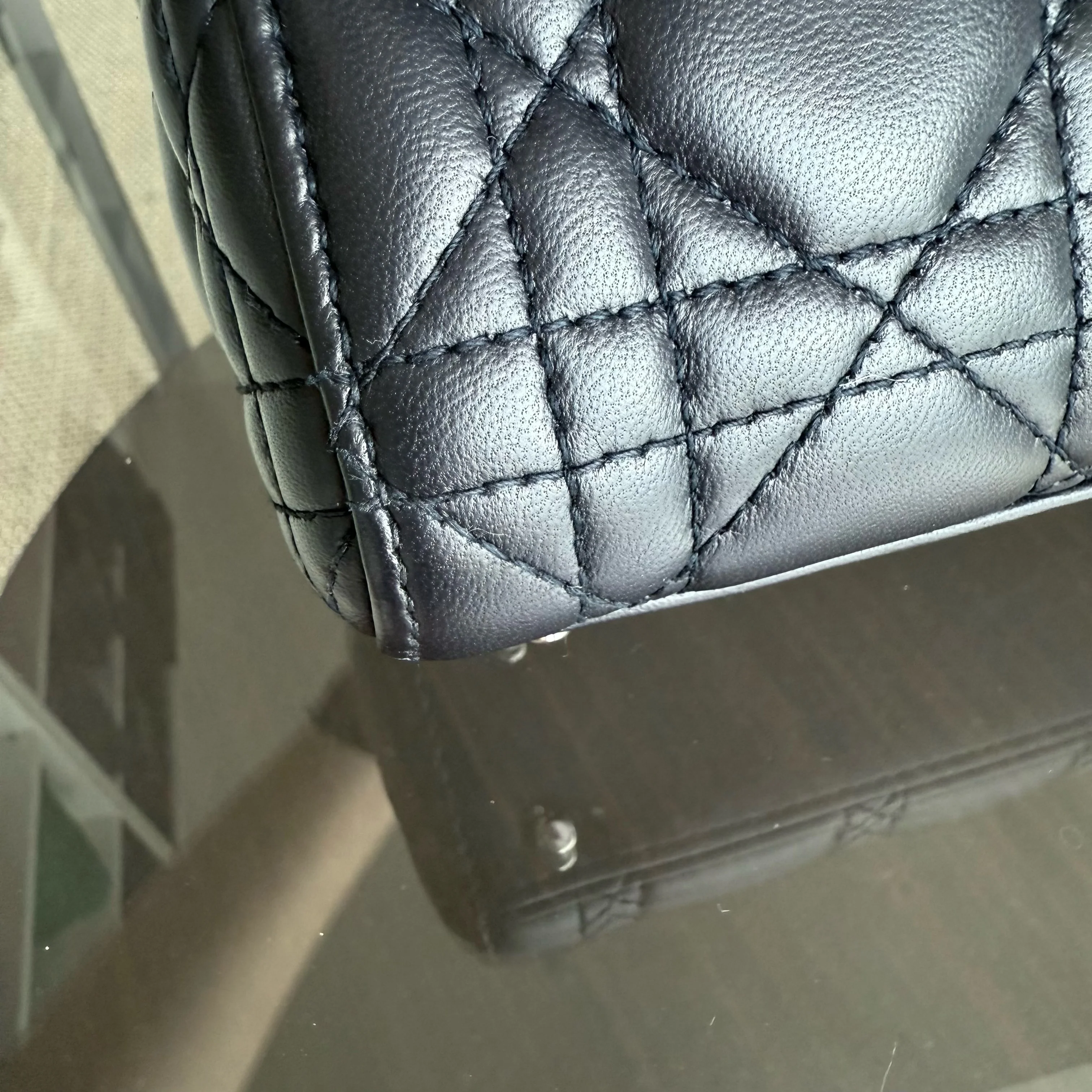 Dior Lady Mini - Cannage Lambskin Midnight Blue Silver Hardware Chain Strap