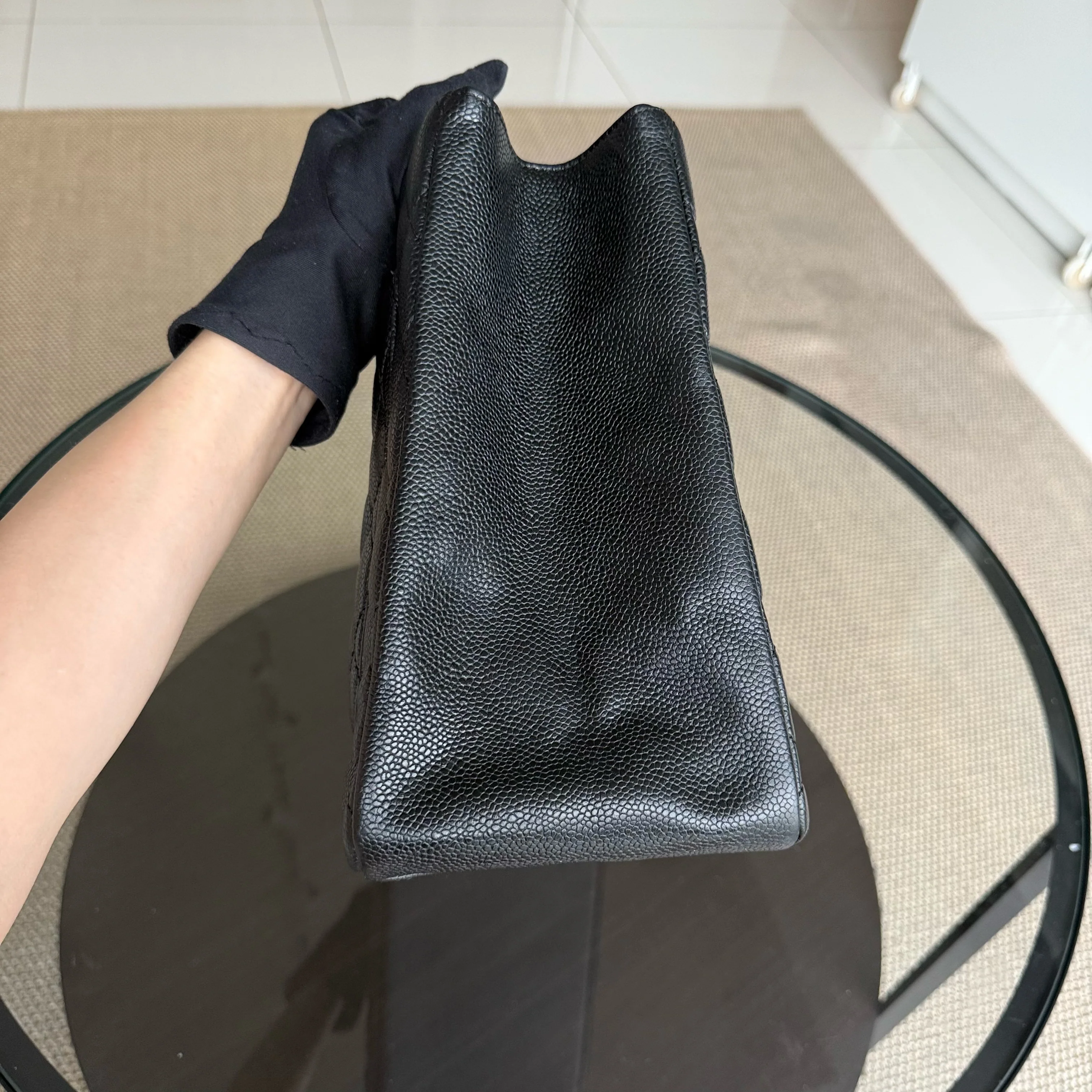 Chanel GST Grand Shopping Tote - Caviar Quilted Grained Calfskin Black Silver Hardware