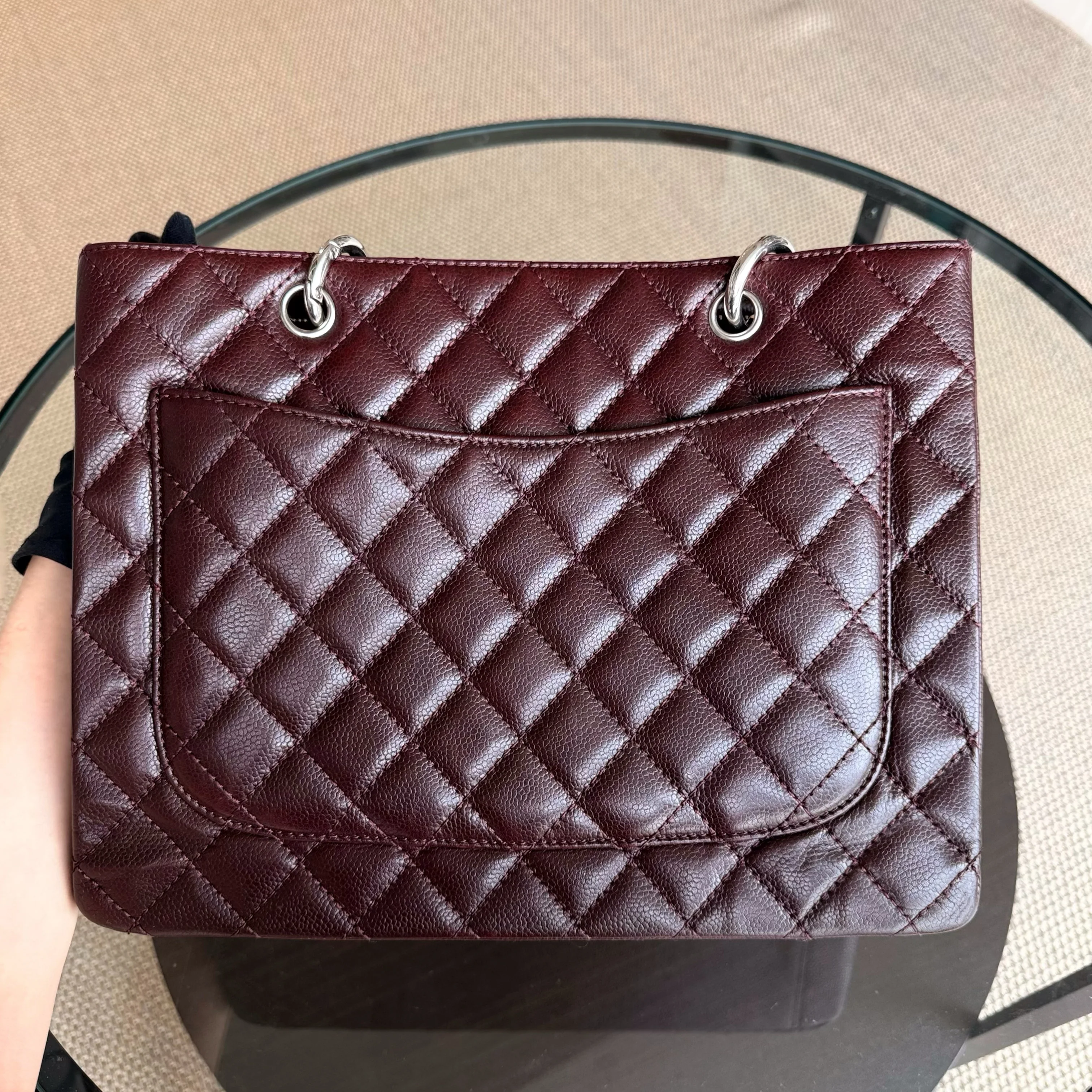 Chanel GST Grand Shopping Tote  - Caviar Quilted Burgundy Grained Calfskin Silver Hardware Series 11