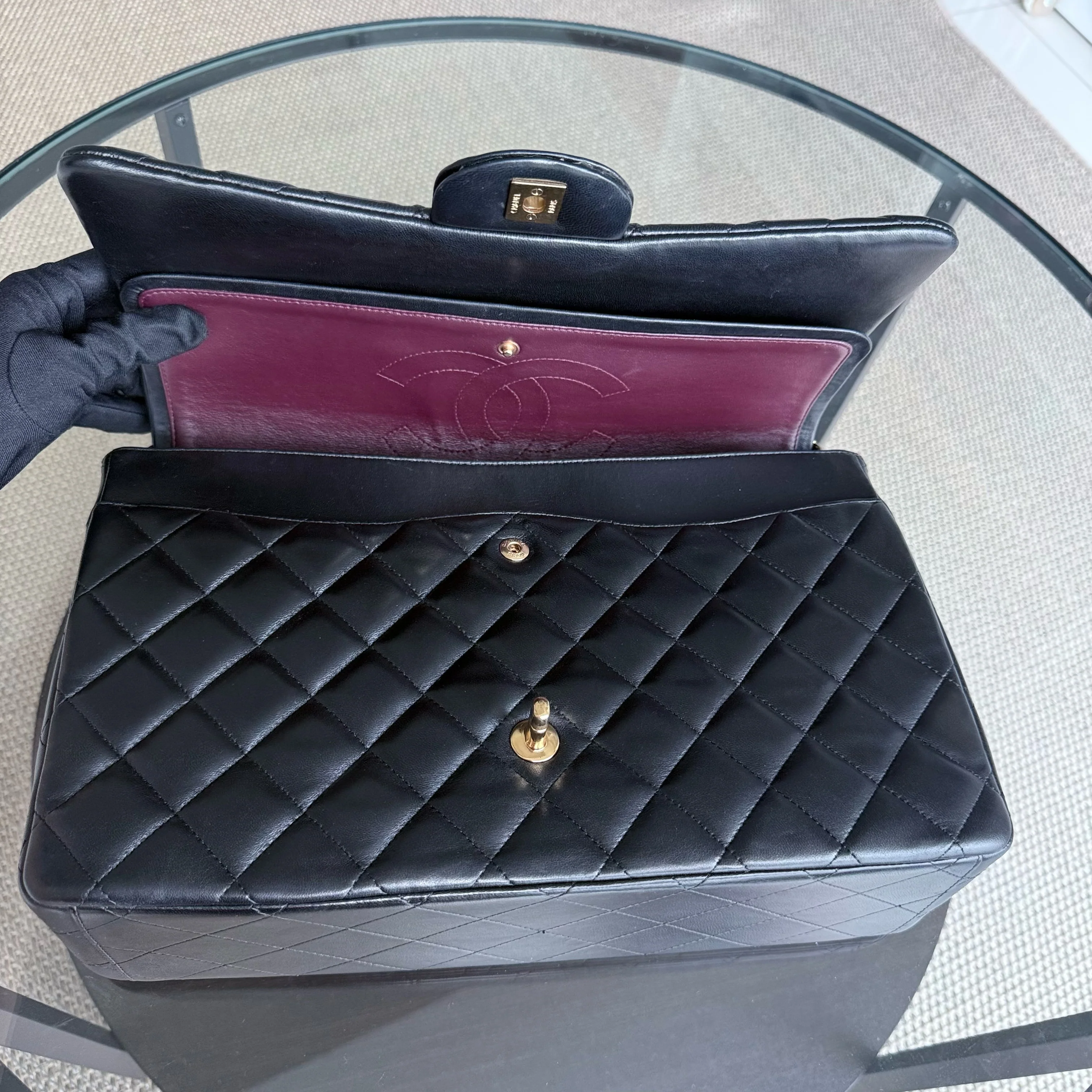 Chanel Classic Flap Maxi - Double Flap 33CM Quilted Lambskin Black Gold Hardware Series 15