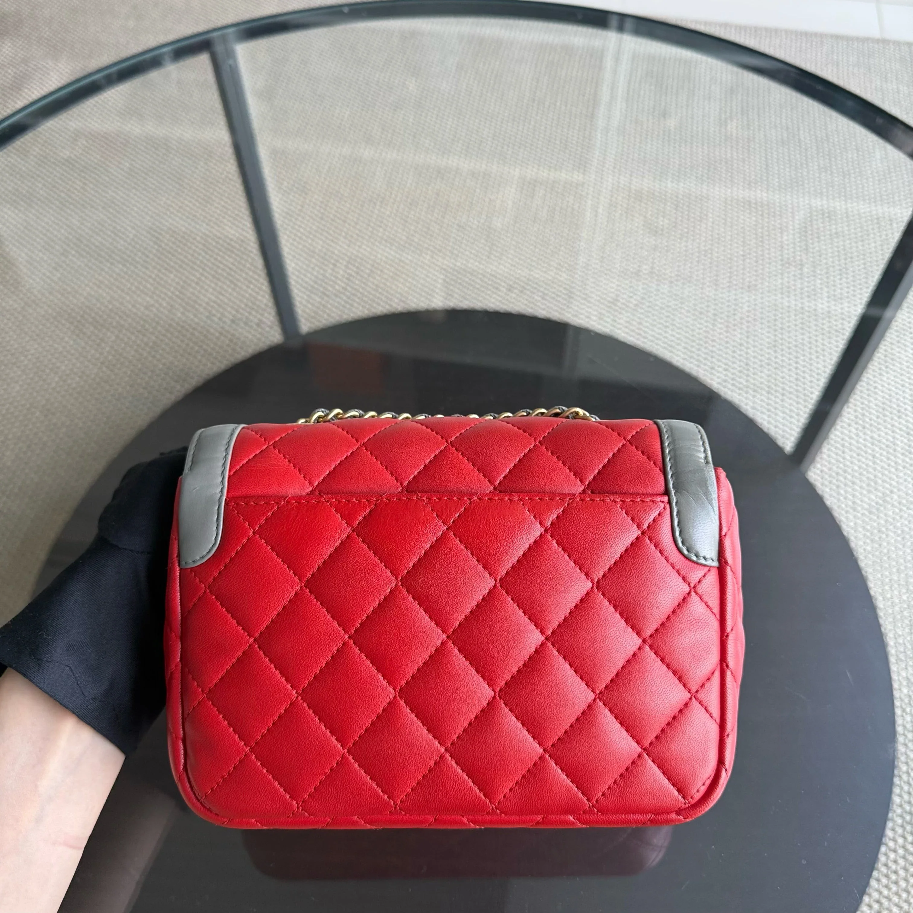 Chanel Seasonal Flap - Two Tone Quilted Lambskin Red Grey Golden Hardware Series 23