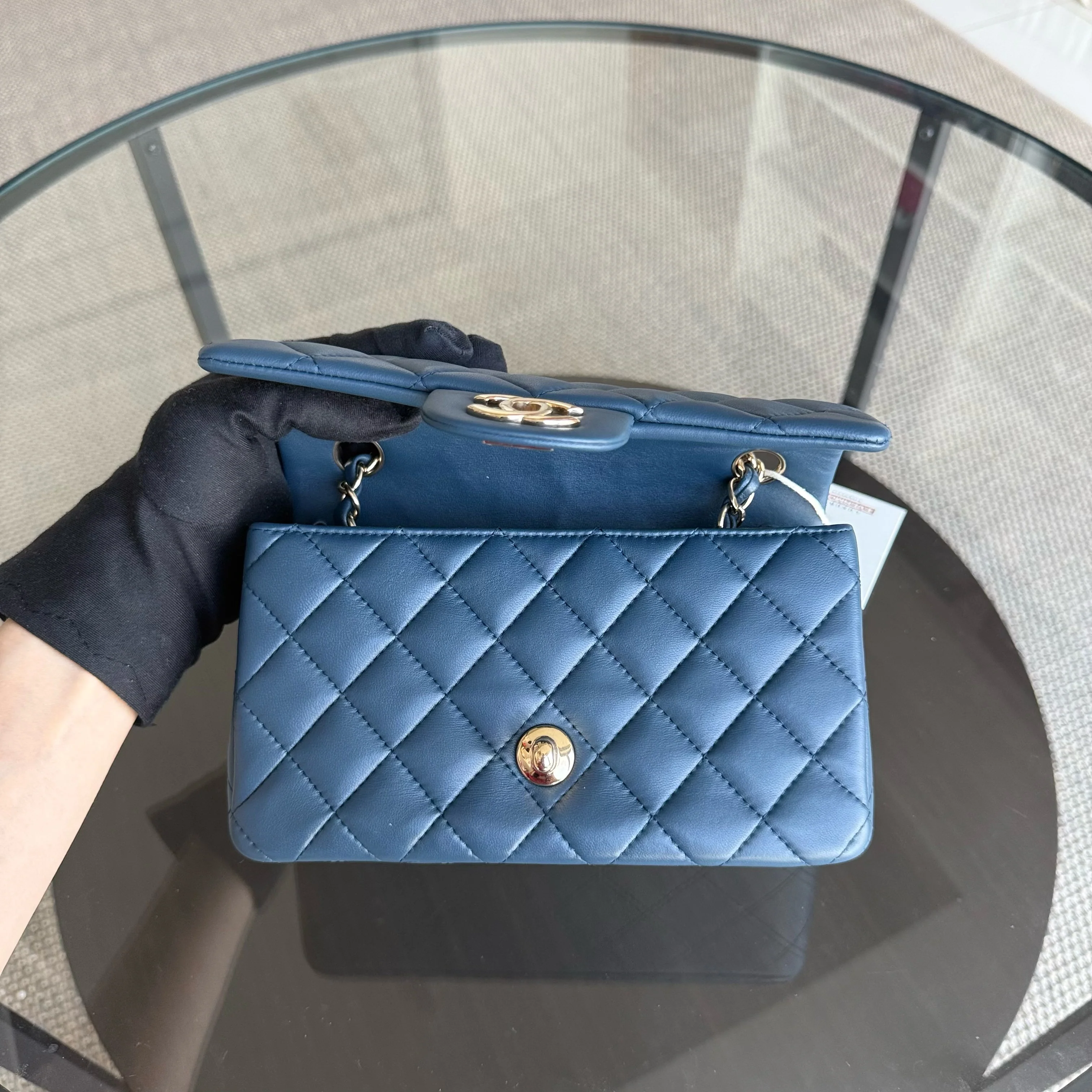 Chanel Lambskin Mini Rectangle Classic Flap - 20CM Quilted Blue Golden Hardware Series 23