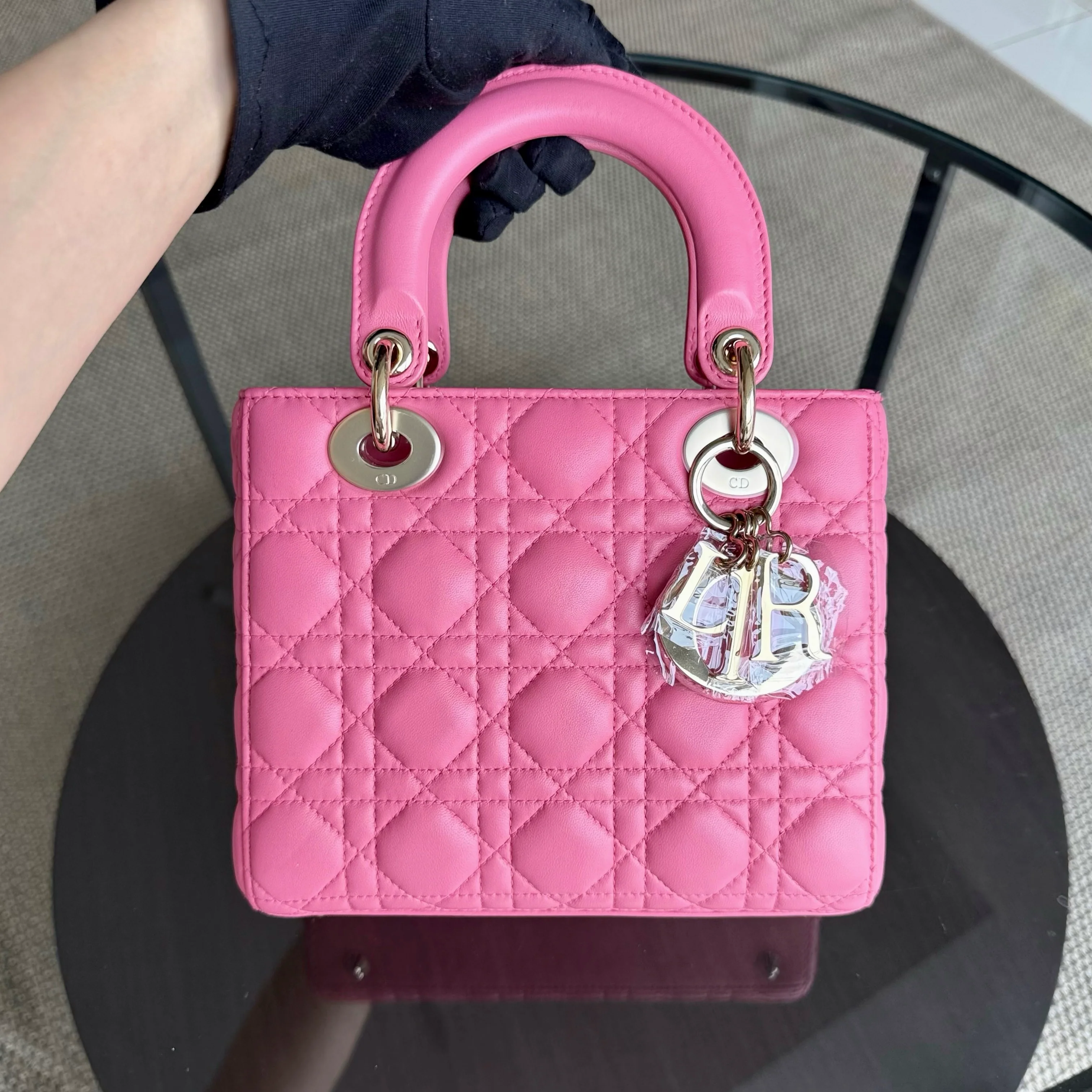 Dior Lady Small - Cannage Lambskin Barbie Pink Gold Hardware