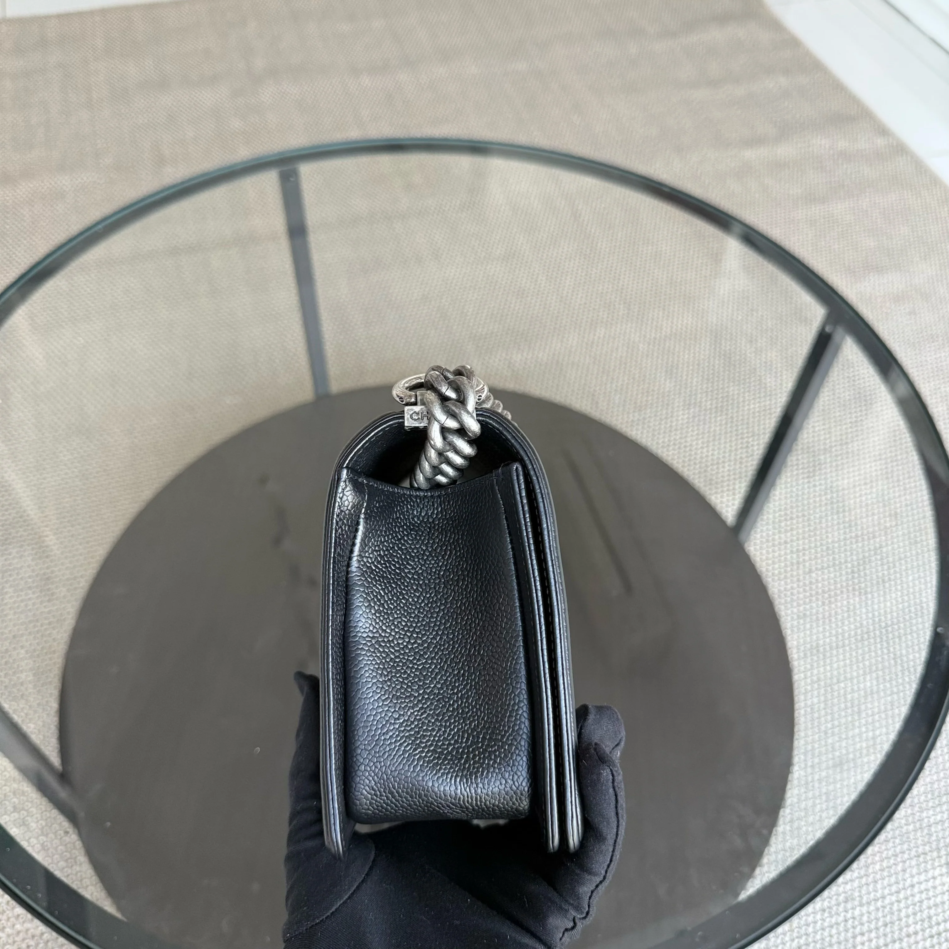 Chanel Boy Medium - 25CM Chevron Caviar Black Ruthenium Silver Hardware Series 29