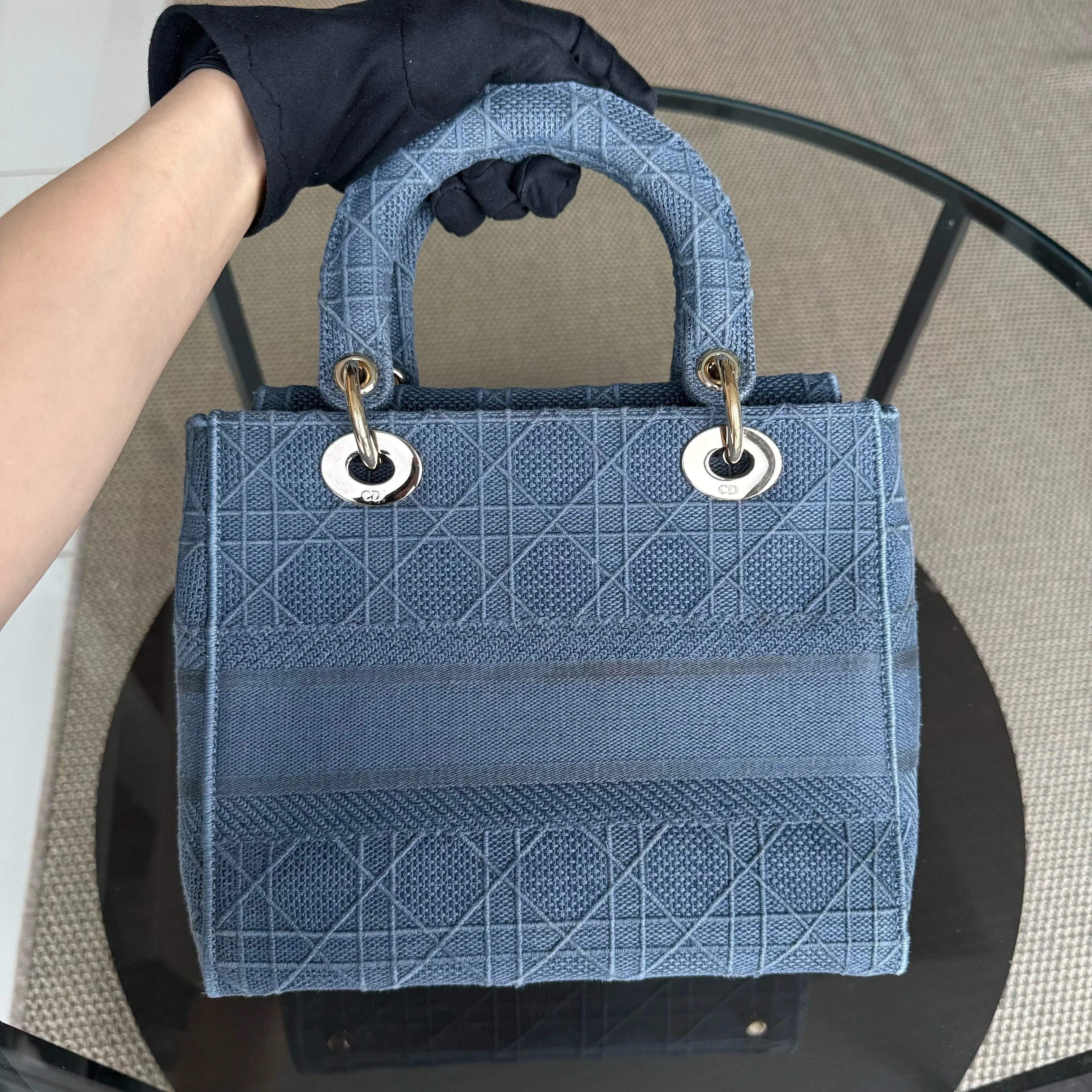 Dior Lady D-Lite - Cannage Embroidered Light Denim Blue Gold Hardware