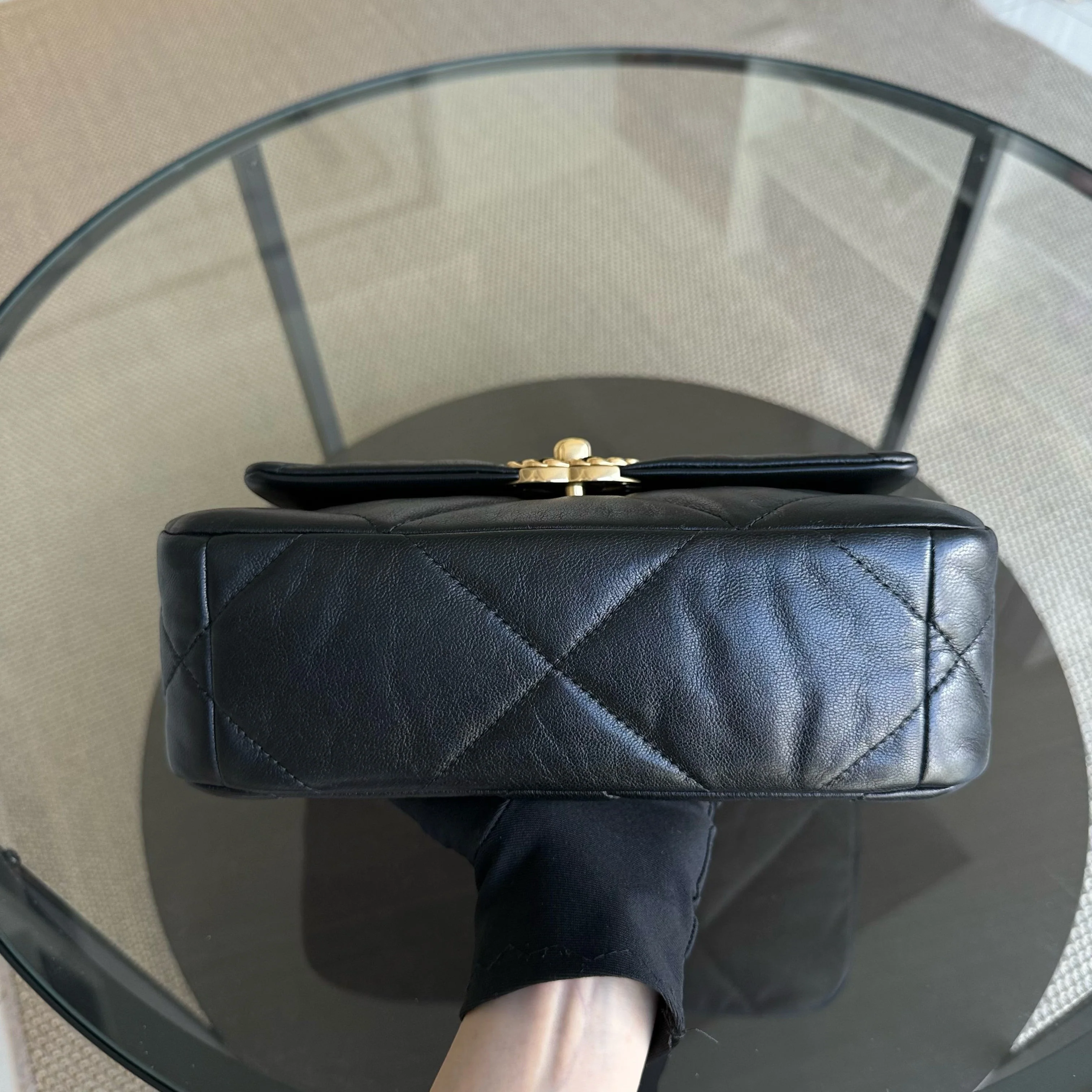 Chanel 19 Bag Small C19 - Quilted Goatskin Black Gold Two-tone Hardware Series 30