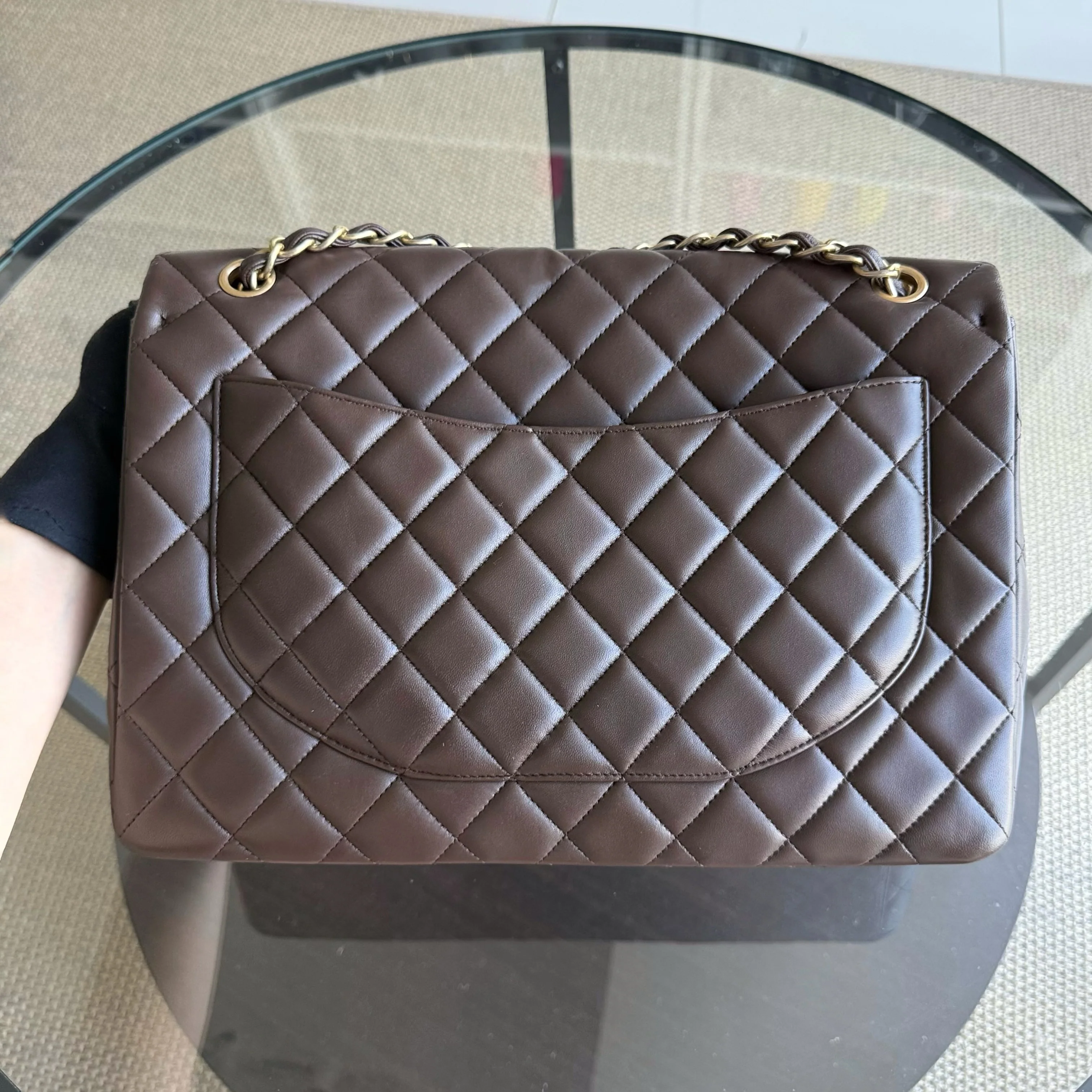Chanel Classic Flap Maxi - Quilted Lambskin Single Flap Brown Gold Hardware Series 14