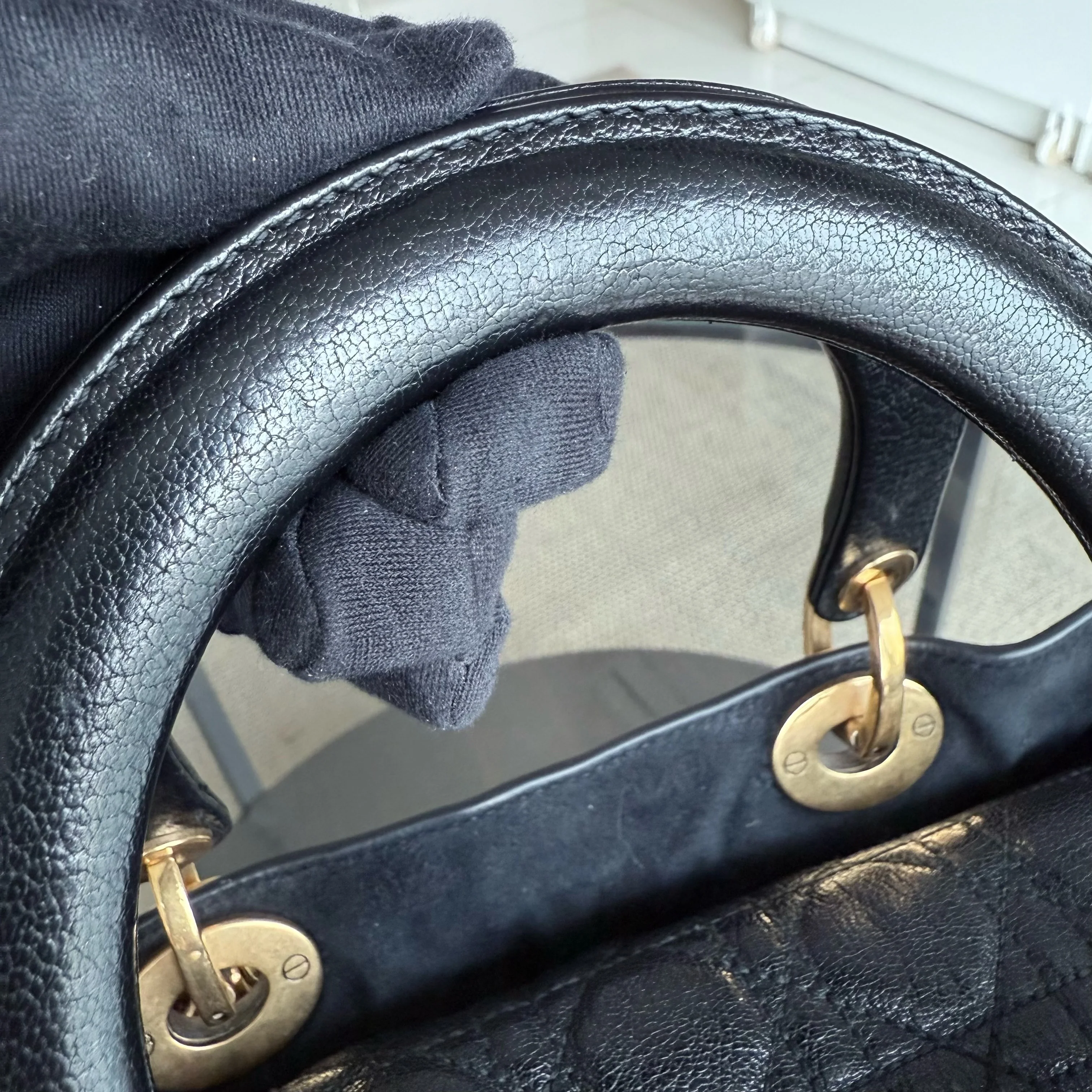 DIor Lady Large - Cannage Grained Calfskin Black Gold Hardware NO STRAP