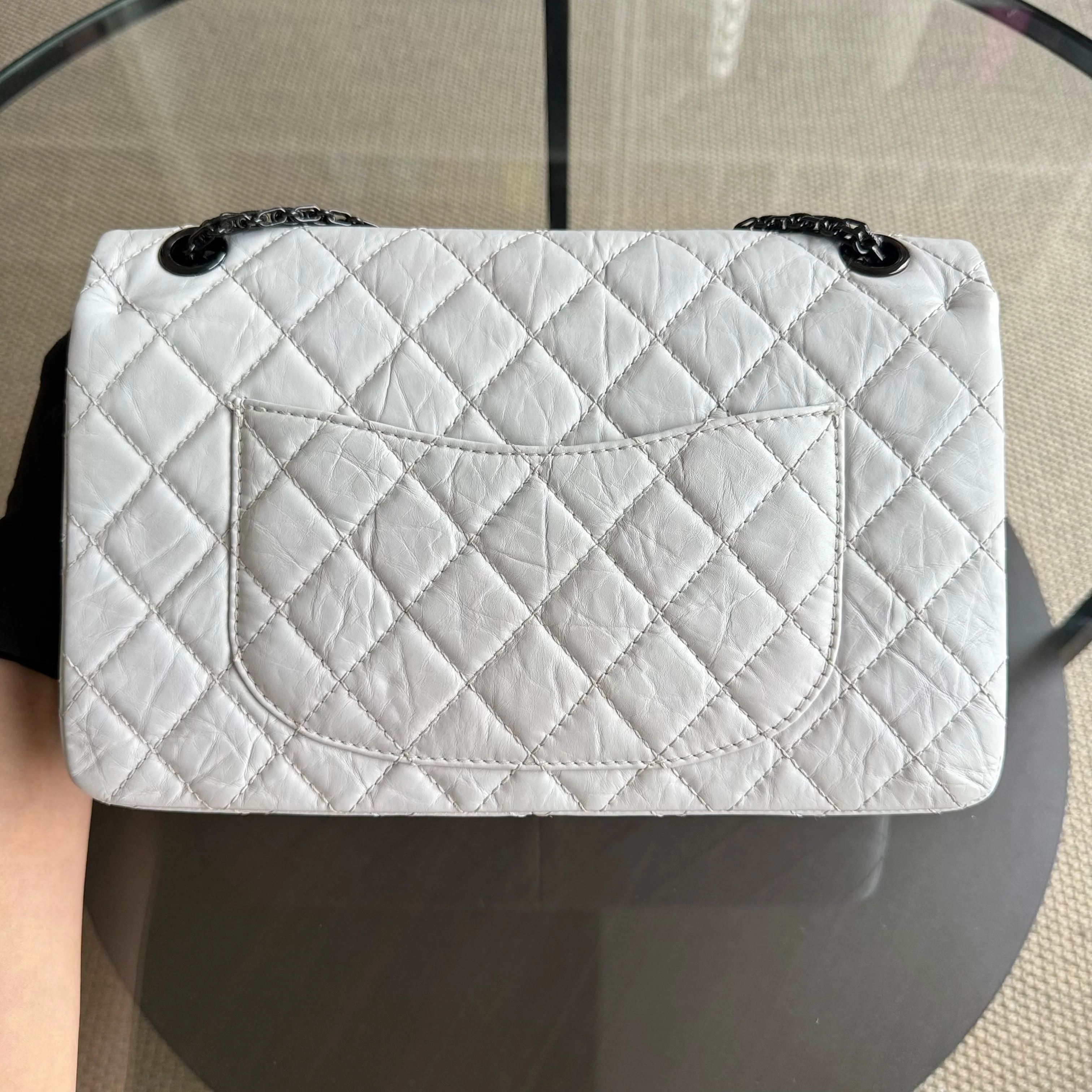 Chanel 2.55 Reissue 226 - Quilted Aged Calfskin White Ruthenium Black Hardware Series 12