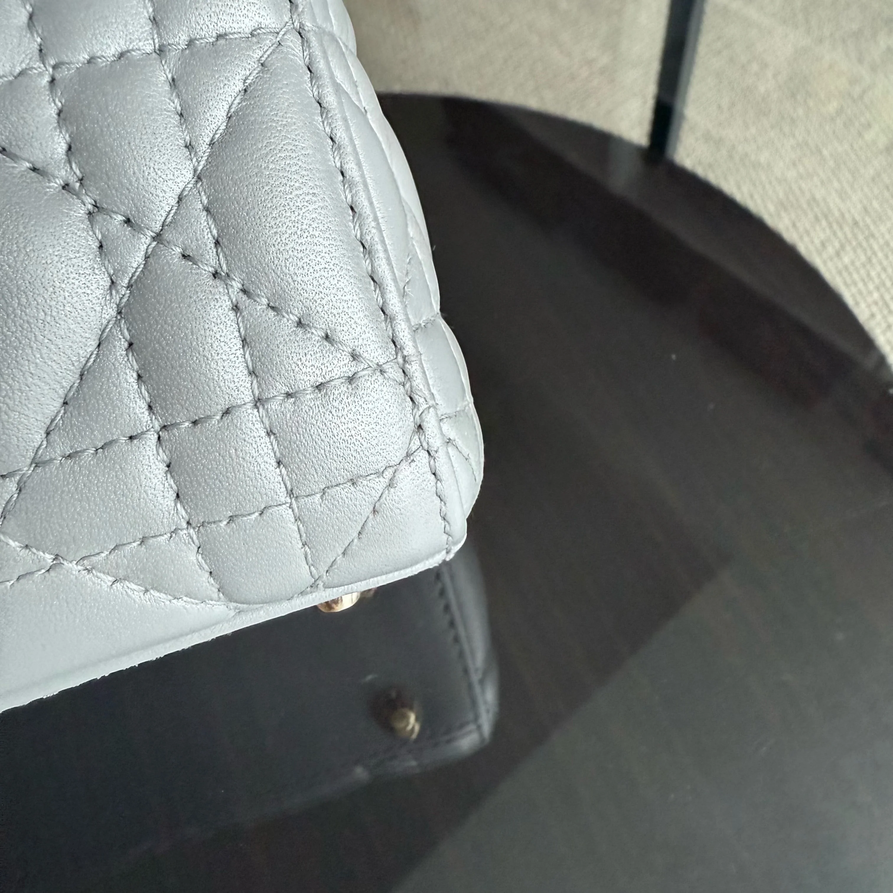 Dior Lady Mini - Cannage Lambskin Gray Gold Hardware Chain Strap