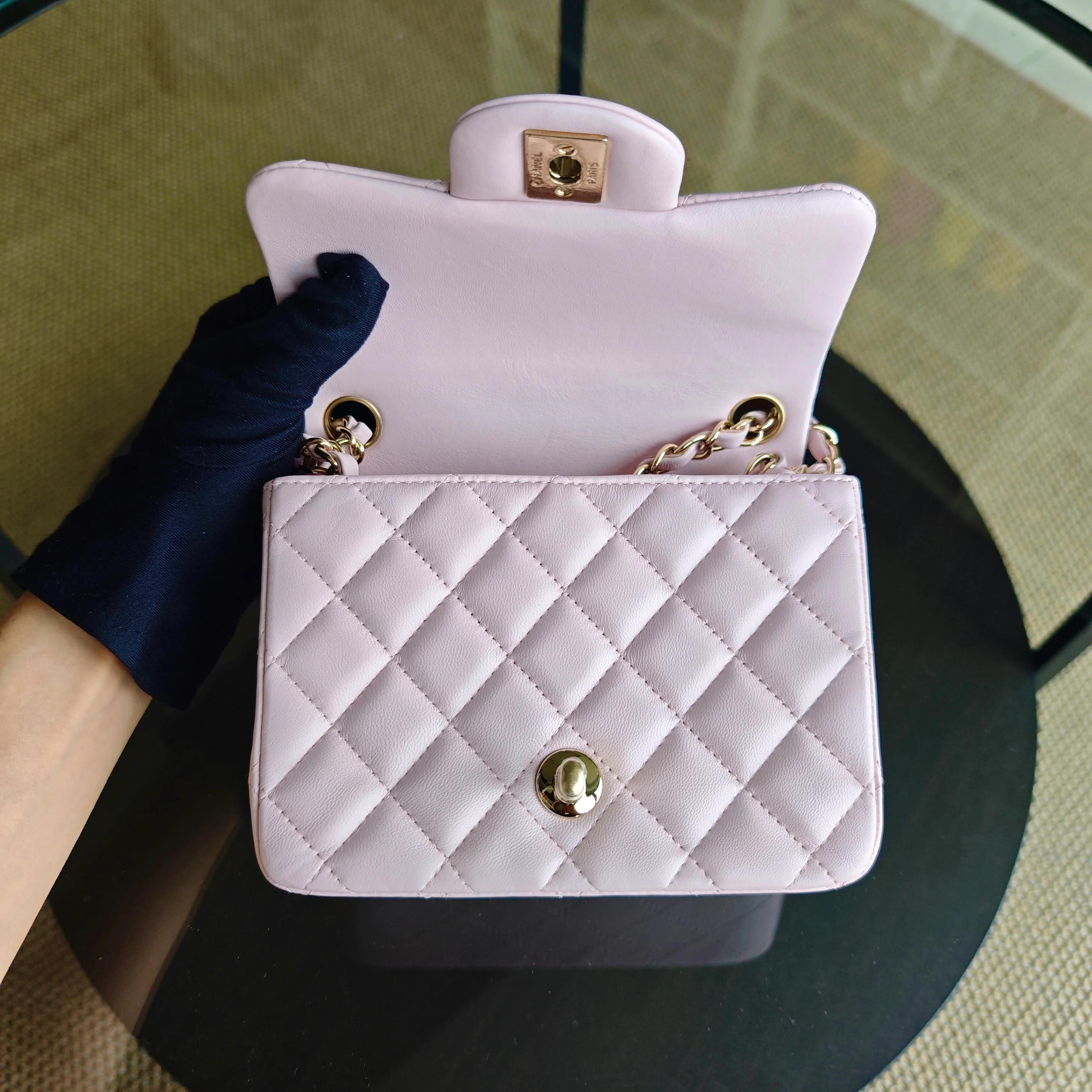 Chanel Classic Flap Mini Square - 17CM Quilted Lambskin Light Pink Gold Hardware Series 23
