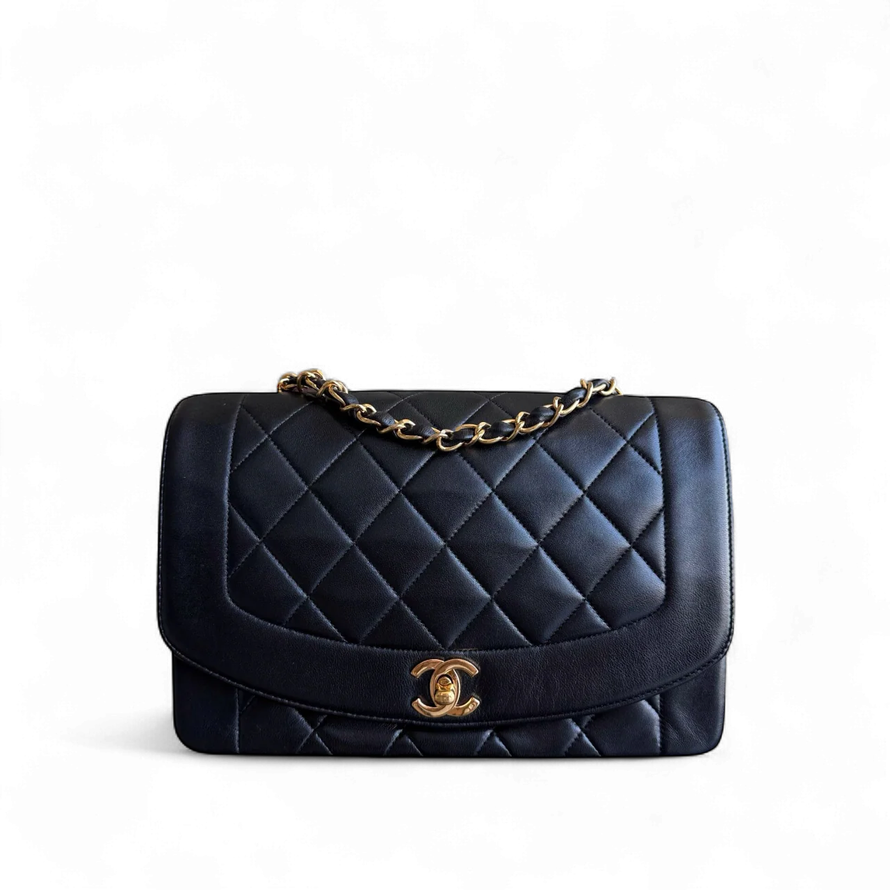 Chanel Diana Vintage - 25CM Quilted Lambskin Black Gold Hardware Series 3
