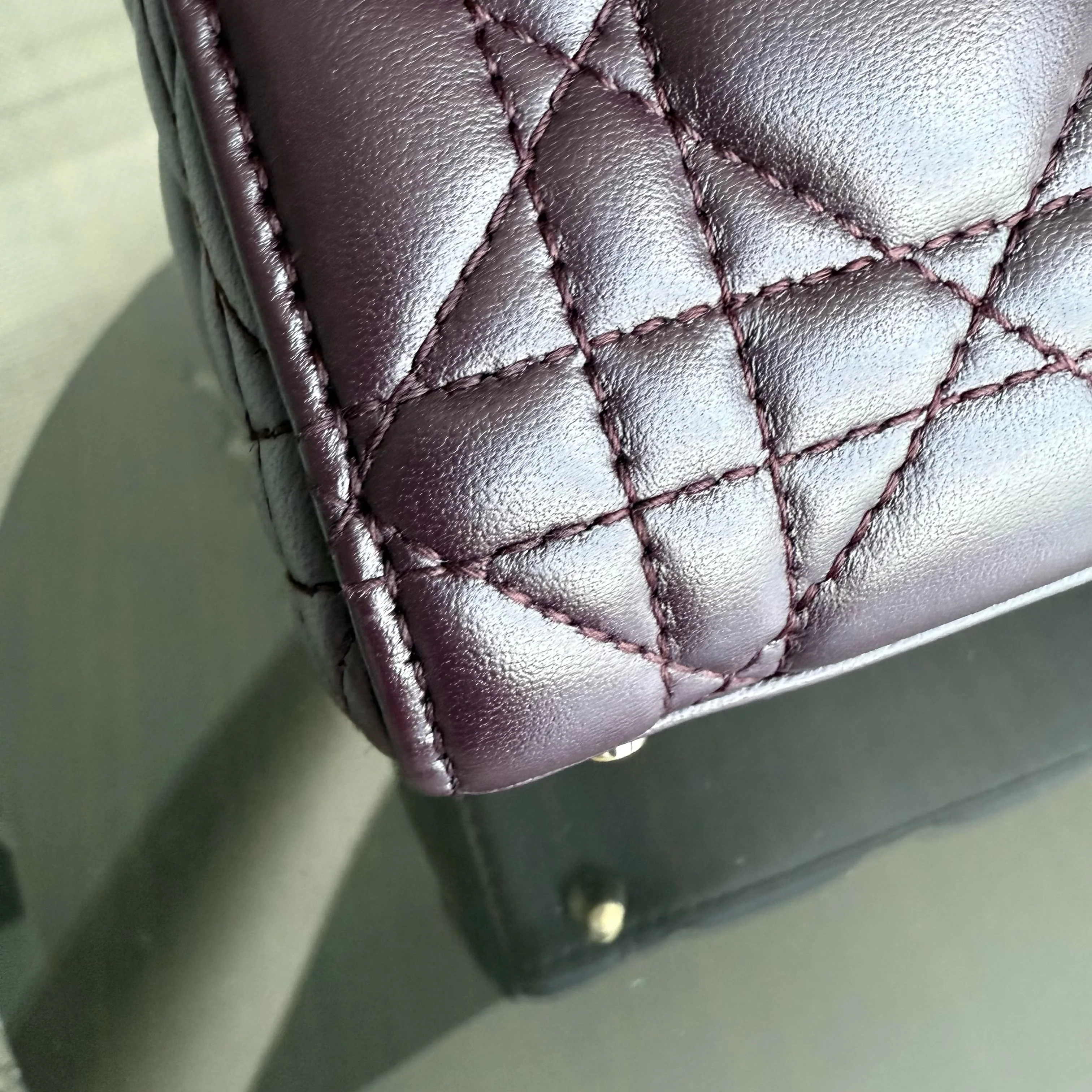 Dior Lady Mini - Cannage Lambskin Wine Burgundy Gold Hardware Chain Strap