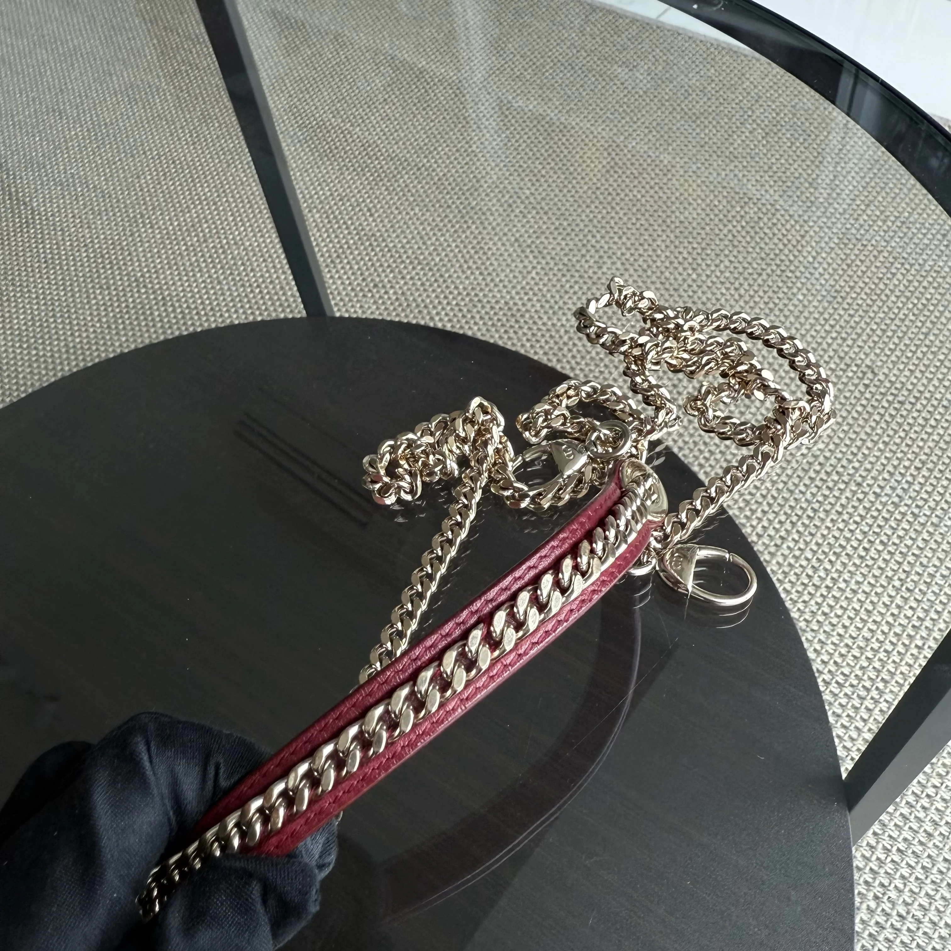 Dior Lady Mini - Cannage Lambskin Dark Red Gold Hardware Chain Strap