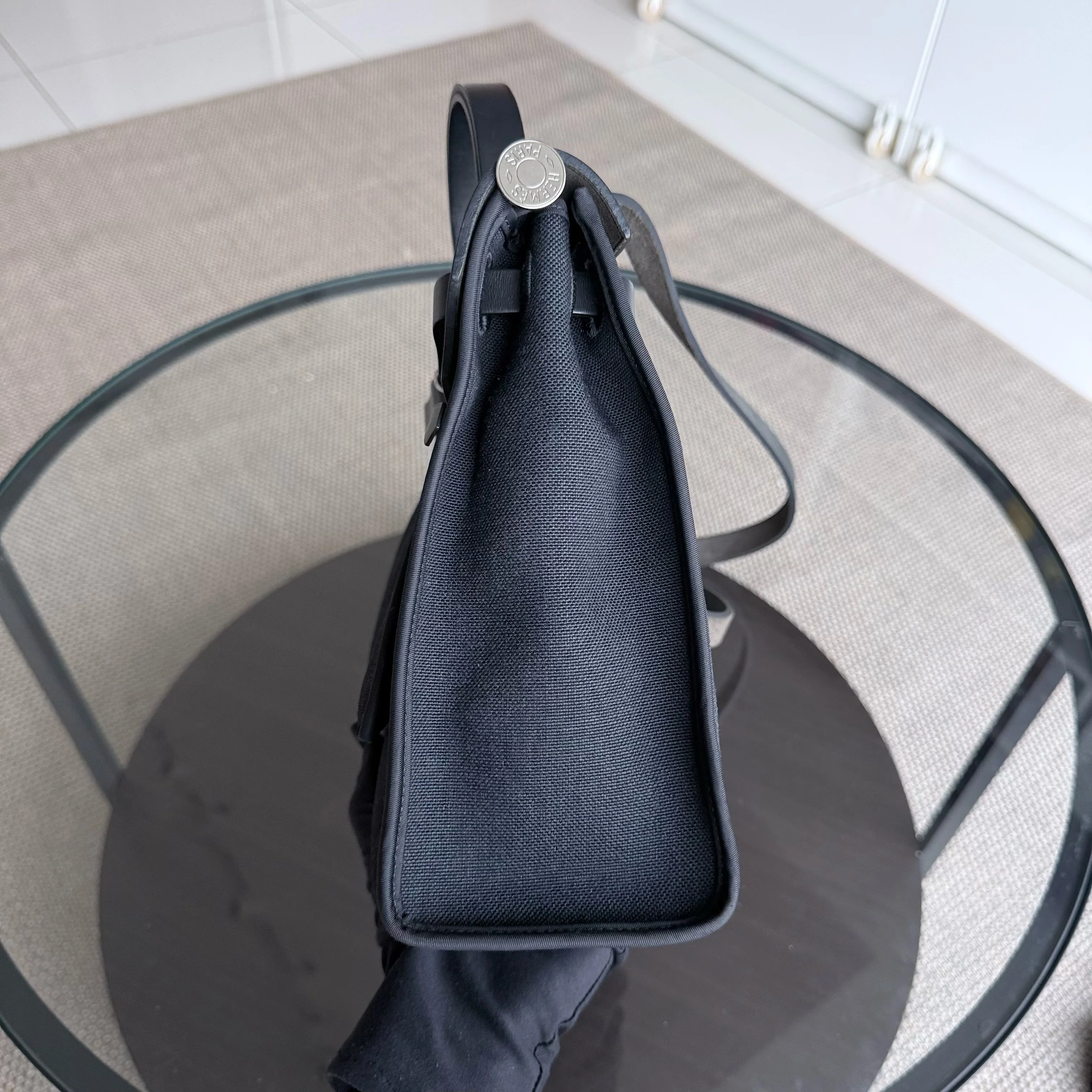 Hermes Herbag Zip 31 Plain Cloth Black PHW