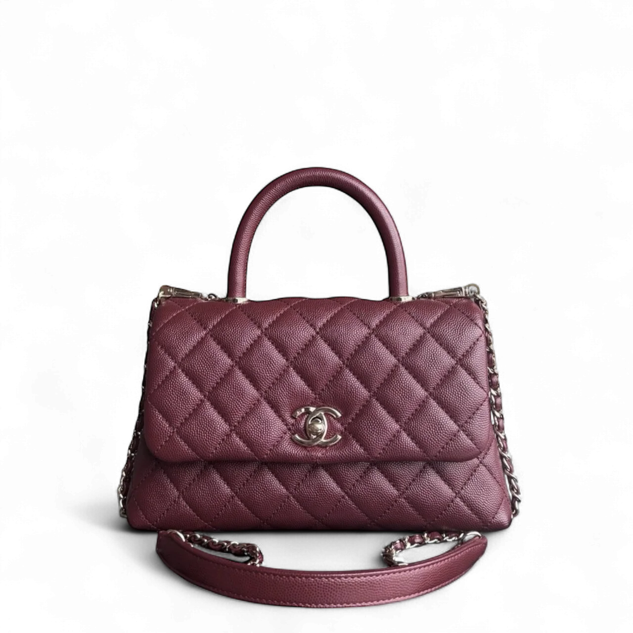 Chanel Coco Handle Small - Caviar Quilted Grained Calfskin Dark Red Burgundy Gold Hardware Series 30