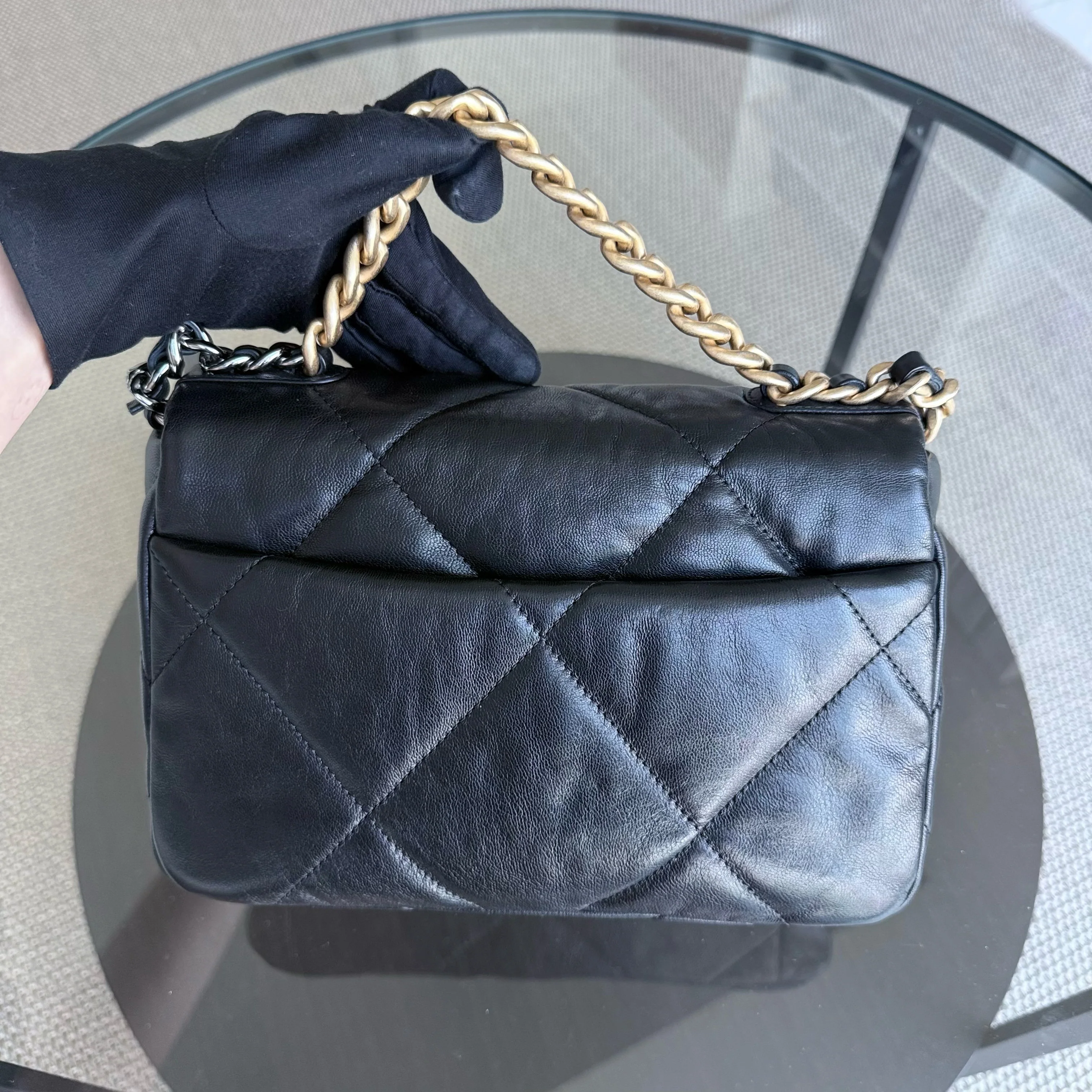 Chanel 19Bag C19 Small - Quilted Goatskin Black Gold Two-tone Hardware Series 30