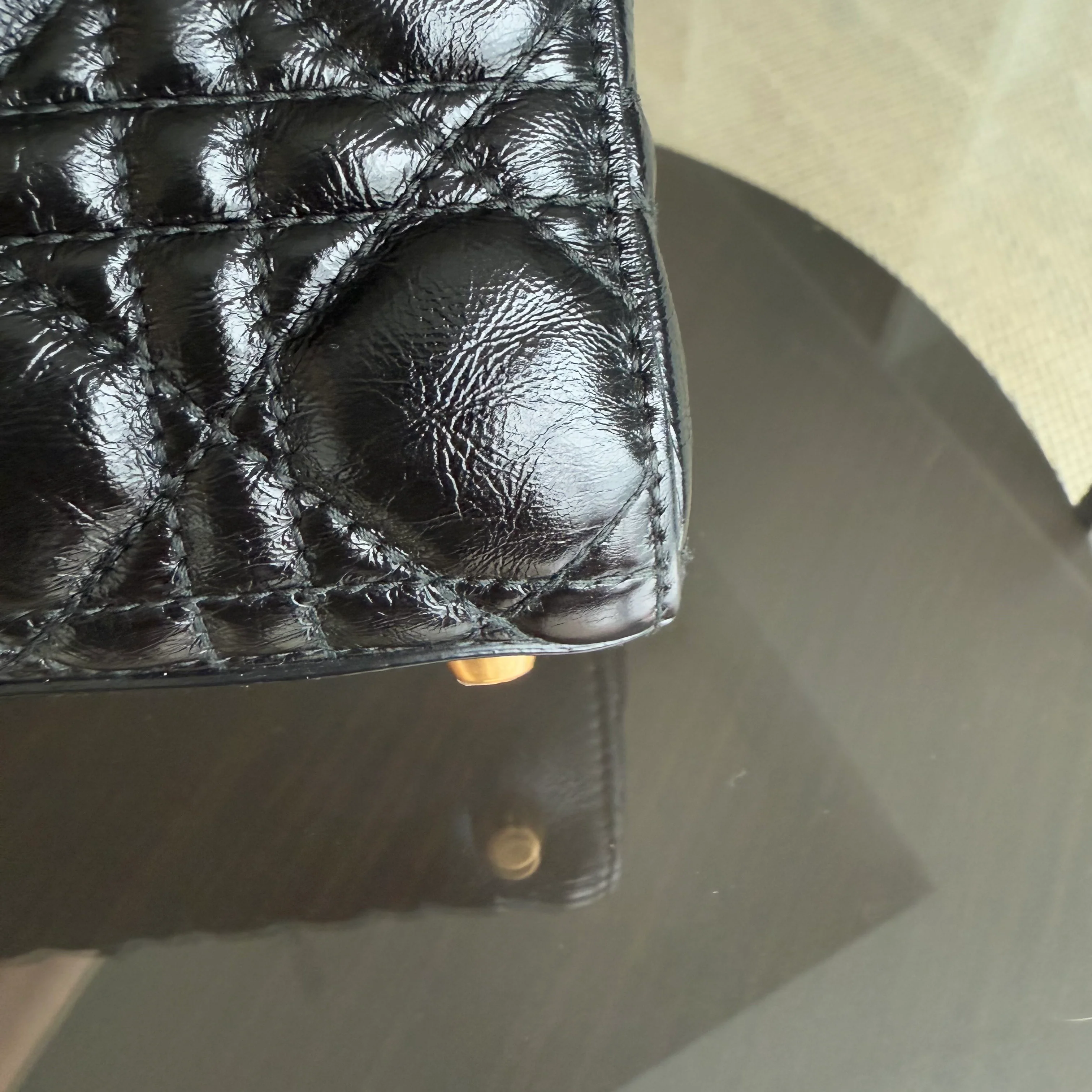 Dior Lady Small - Cannage Glazed Calfskin Black Gold Hardware