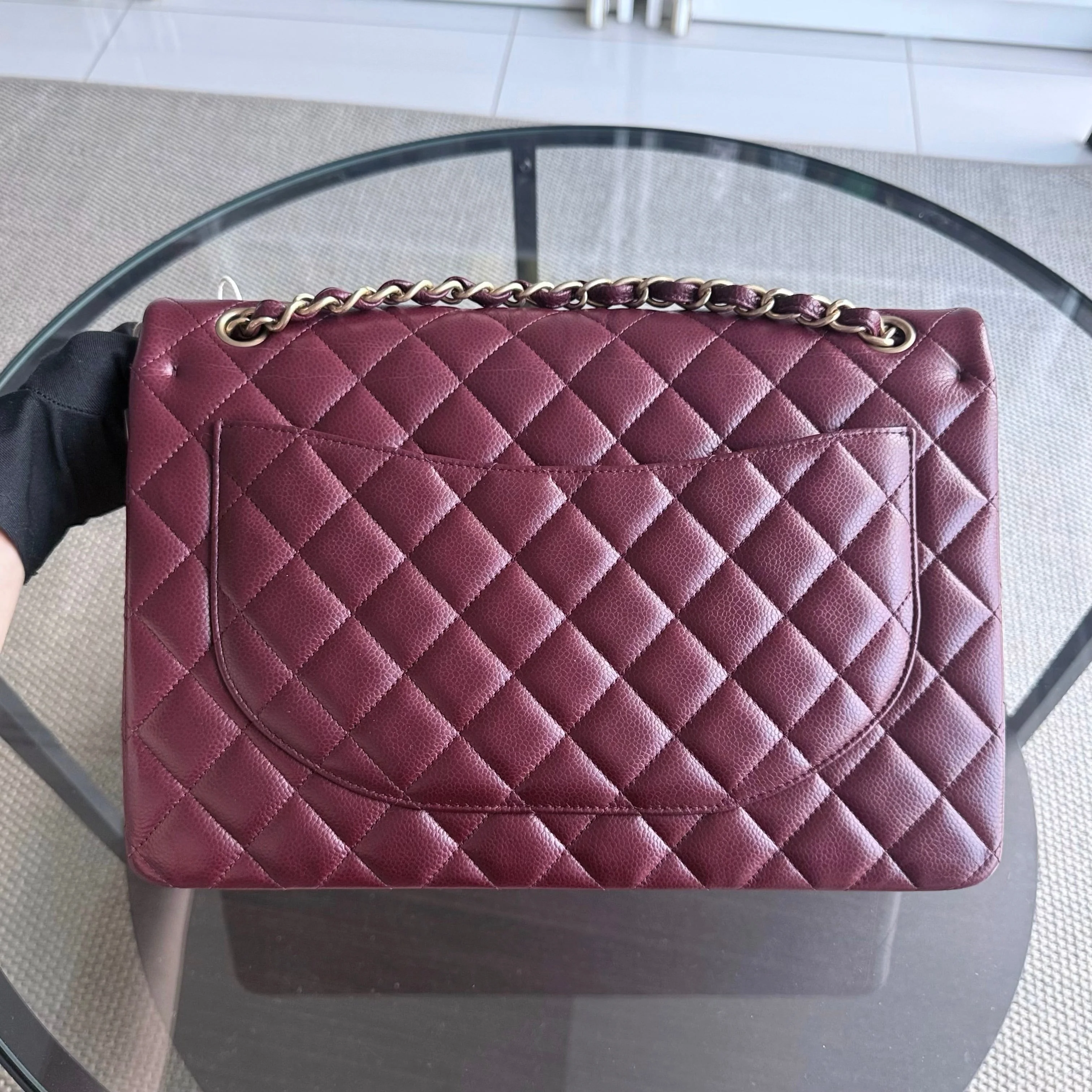 Chanel Classic Flap Maxi - Caviar Double Flap Quilted Burgundy Gold Hardware Series 21