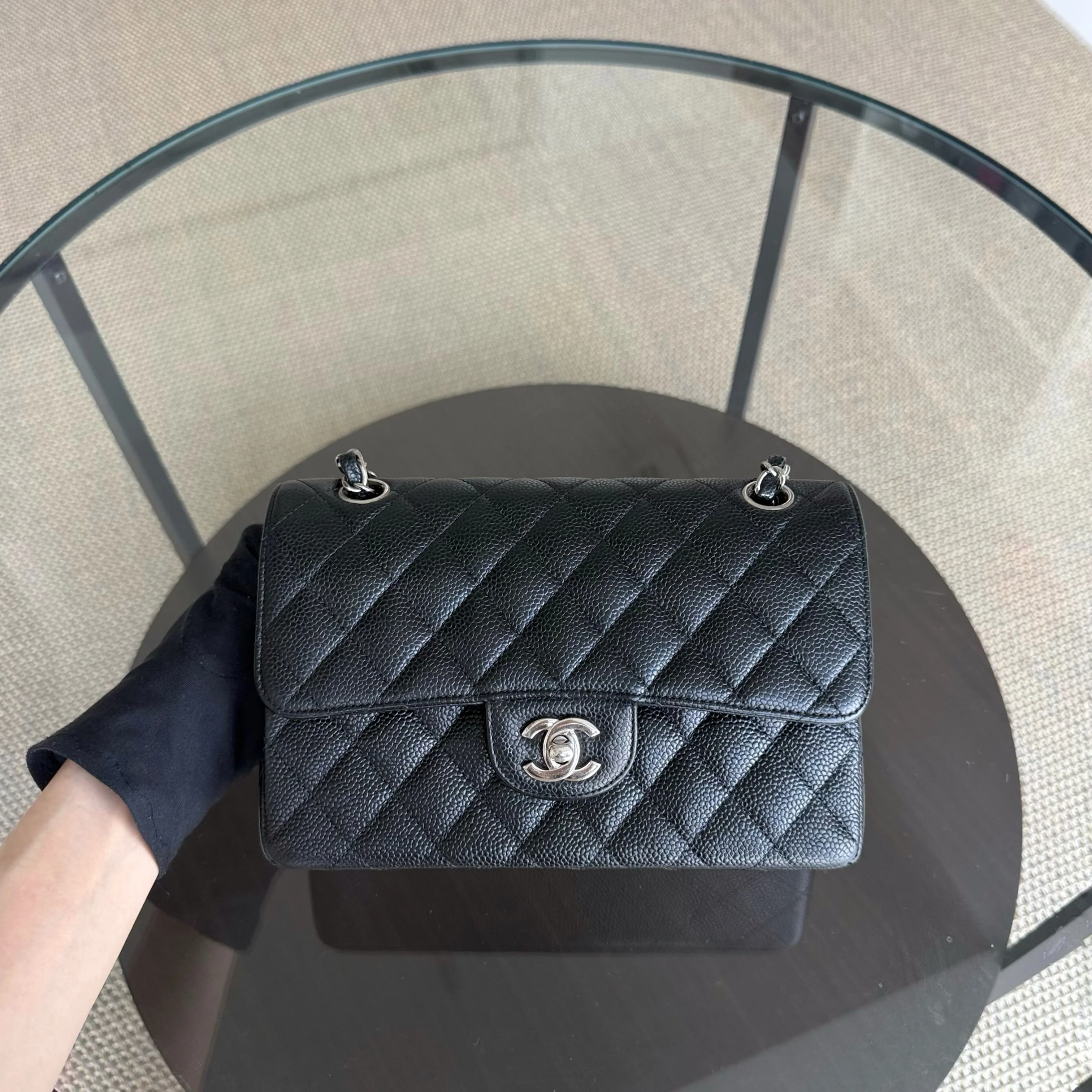 Chanel Classic Flap Small - 23CM Quilted Caviar Black Silver Hardware Series 19