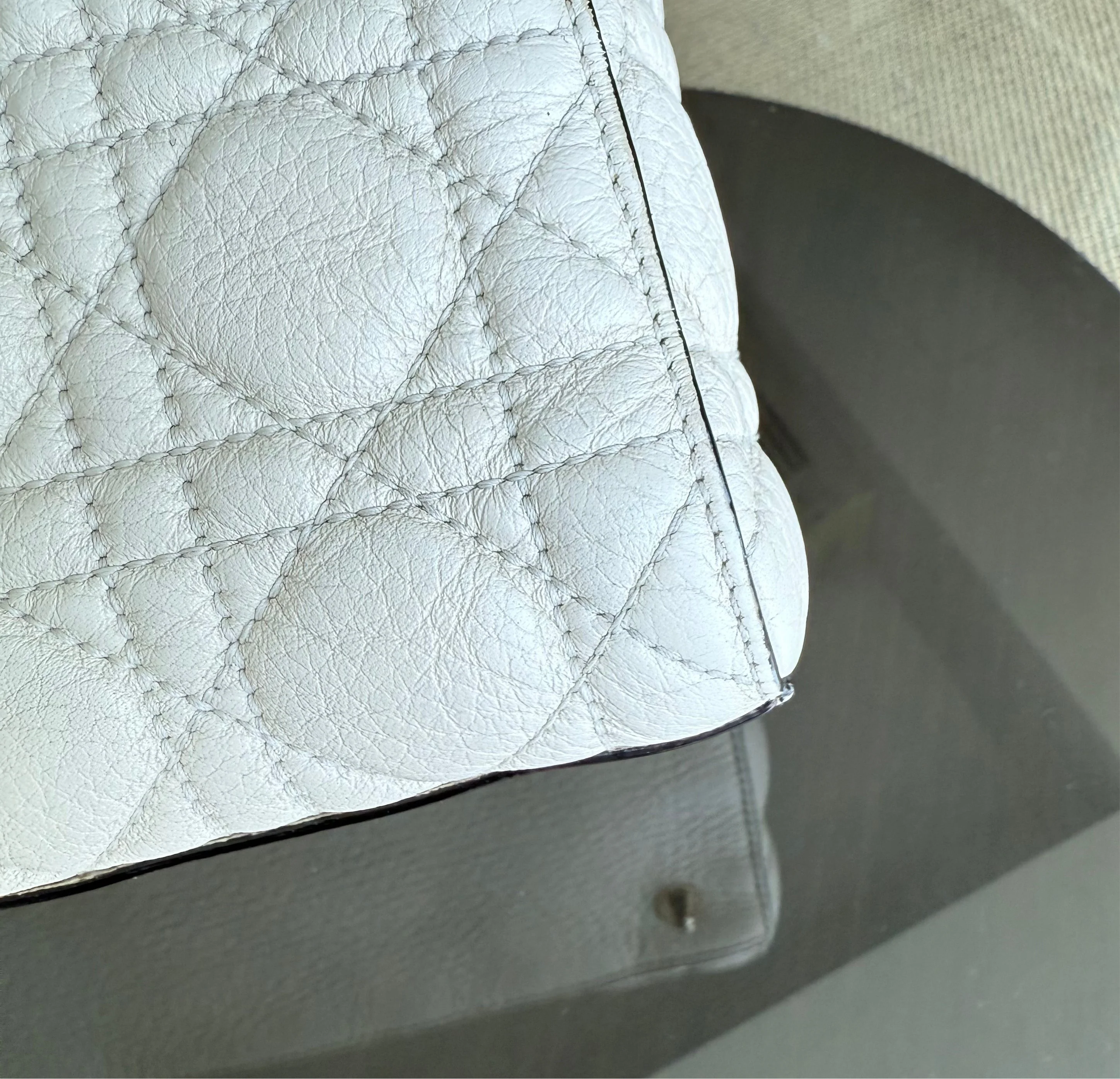 Dior Lady Medium Flap - Calfskin Cannage White Gold Hardware