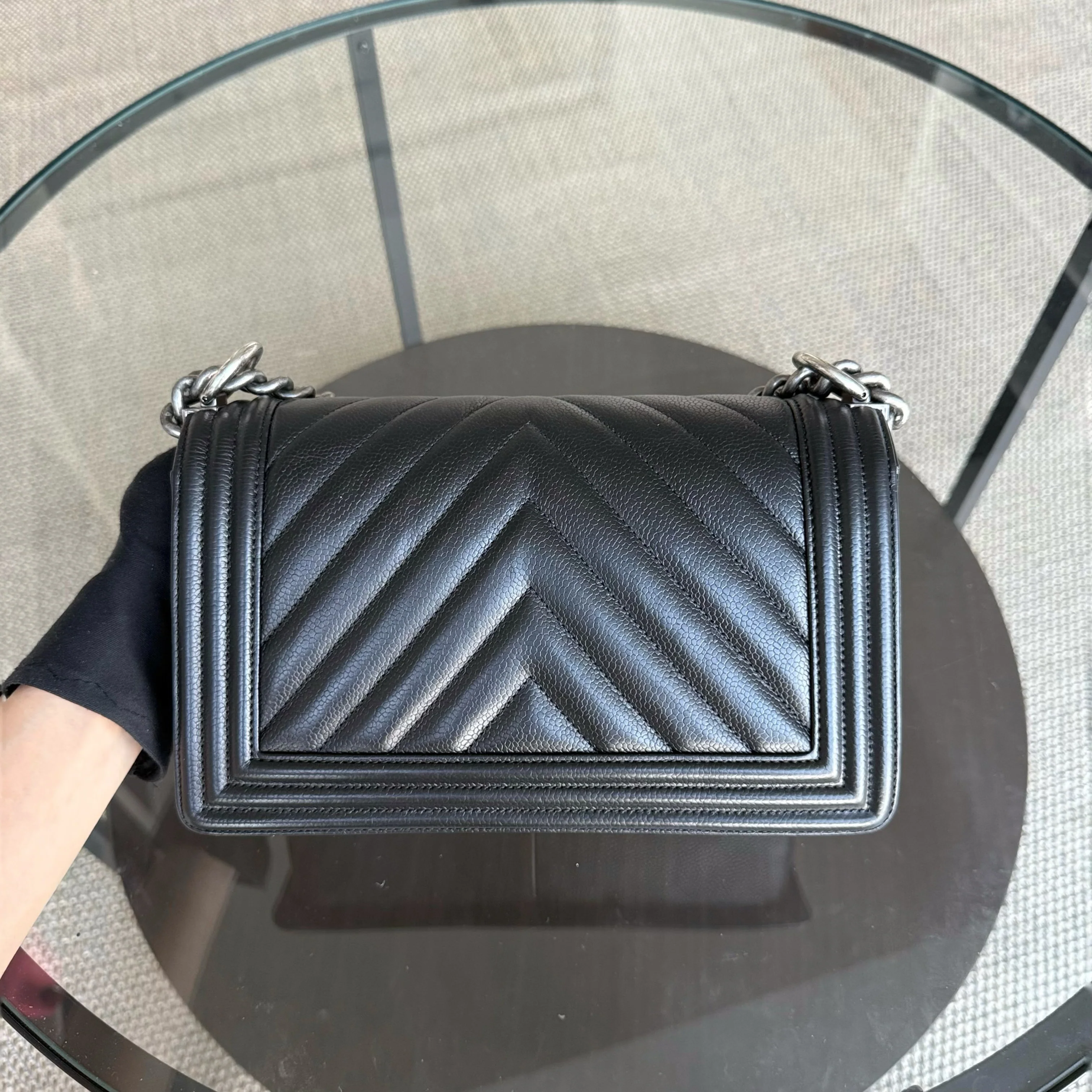 Chanel Boy Medium - 25CM Chevron Caviar Black Ruthenium Silver Hardware Series 29