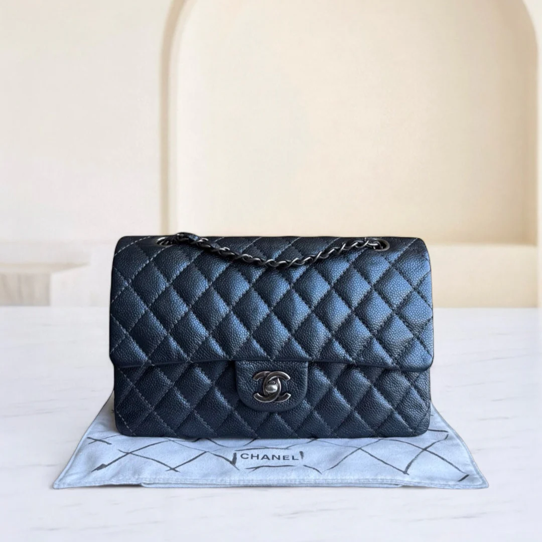Chanel Classic Flap Medium - Caviar 25CM Quilted Grained Calfskin Dark Gray Silver Hardware Series 20