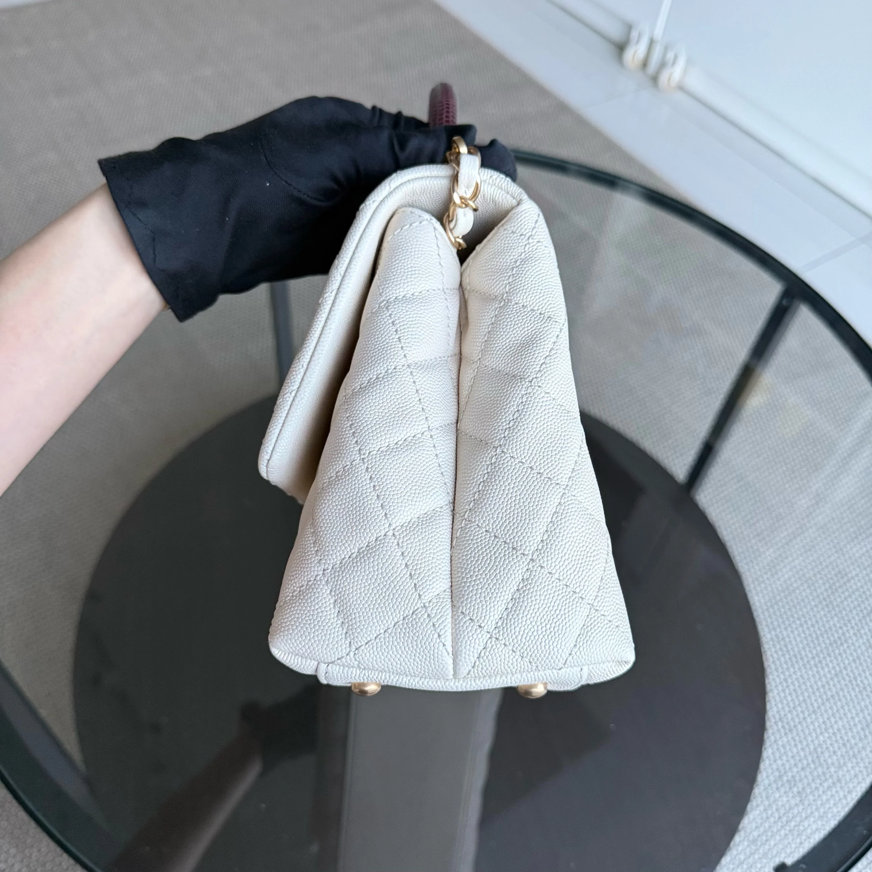 Chanel Coco Handle Medium - Caviar Quilted Lizard Handle White Gold Hardward 24