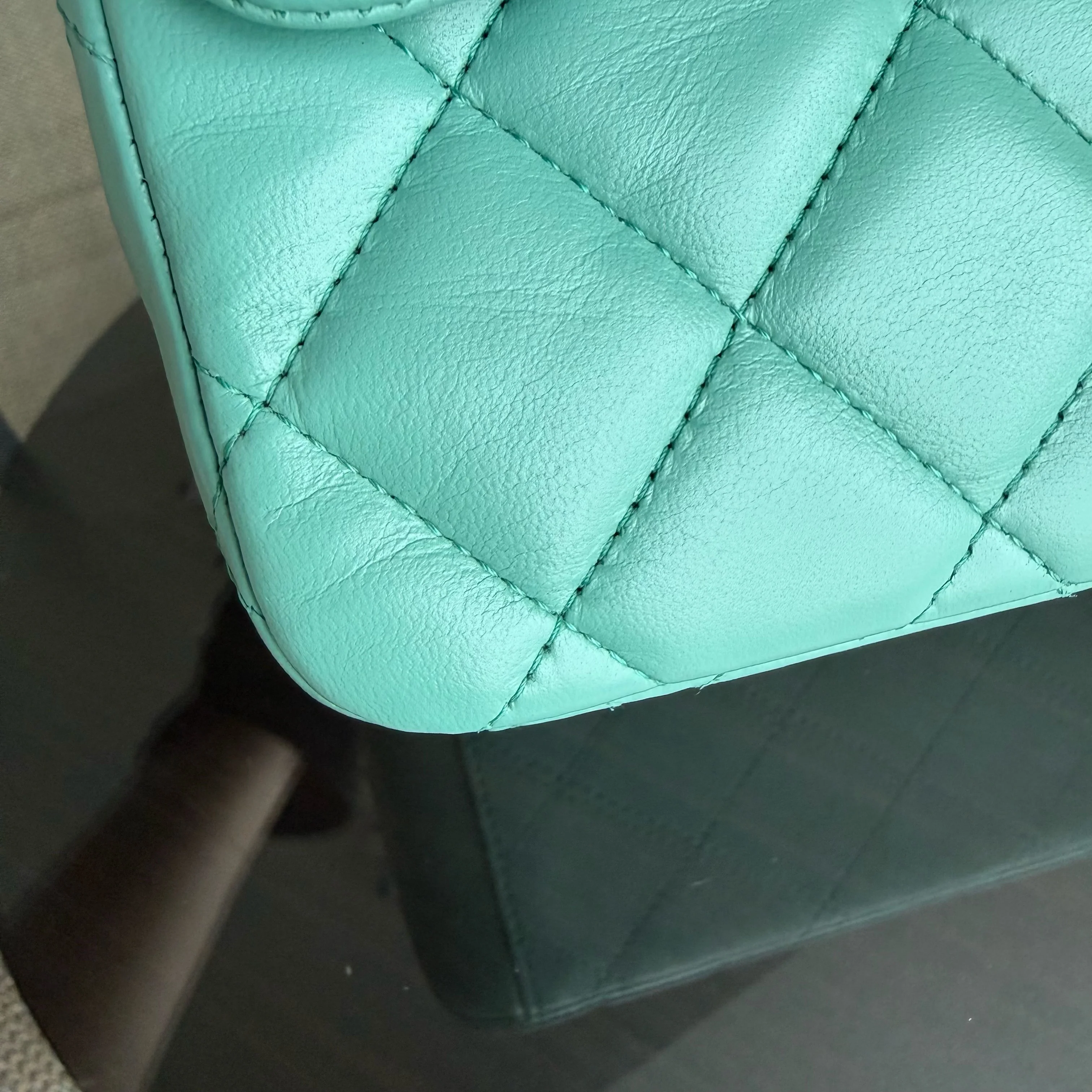 Chanel Classic Flap Maxi - 33CM Quilted Single Flap Lambskin Tiffiny Blue Silver Hardware Series 13