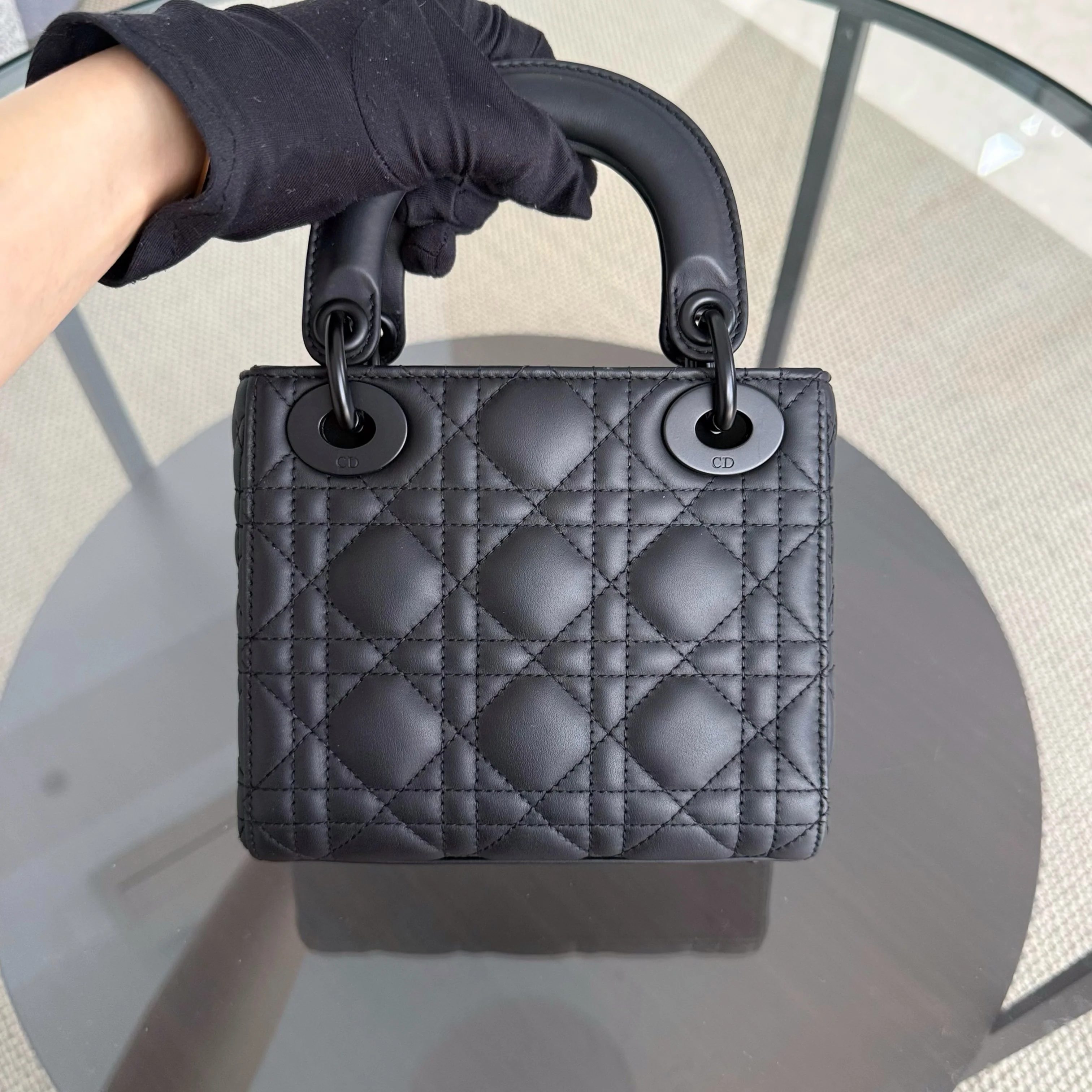 Dior Lady Mini - Cannage Calfskin So Black Black Hardware Chain Strap