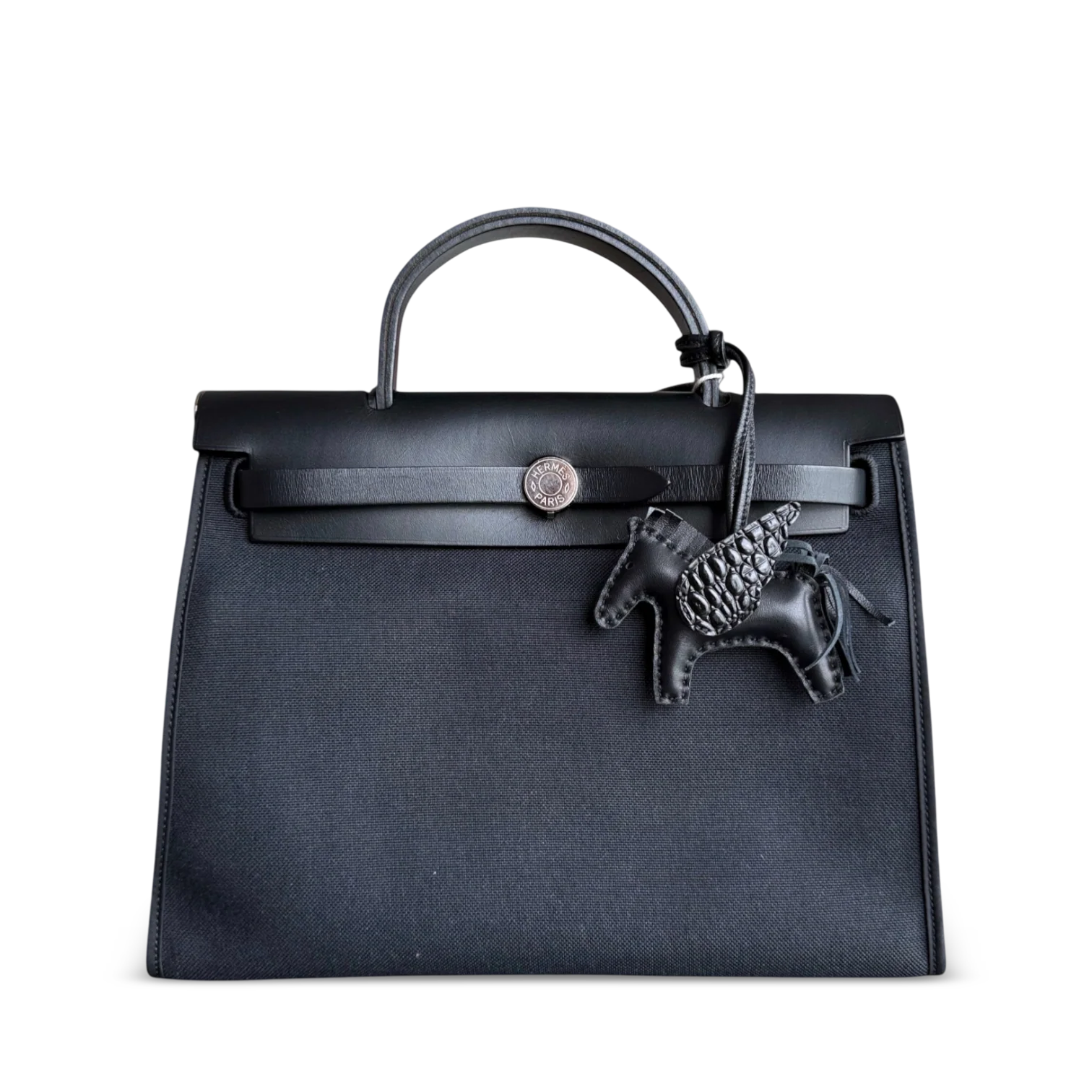 Hermes Herbag Zip 31 Plain Cloth Black PHW